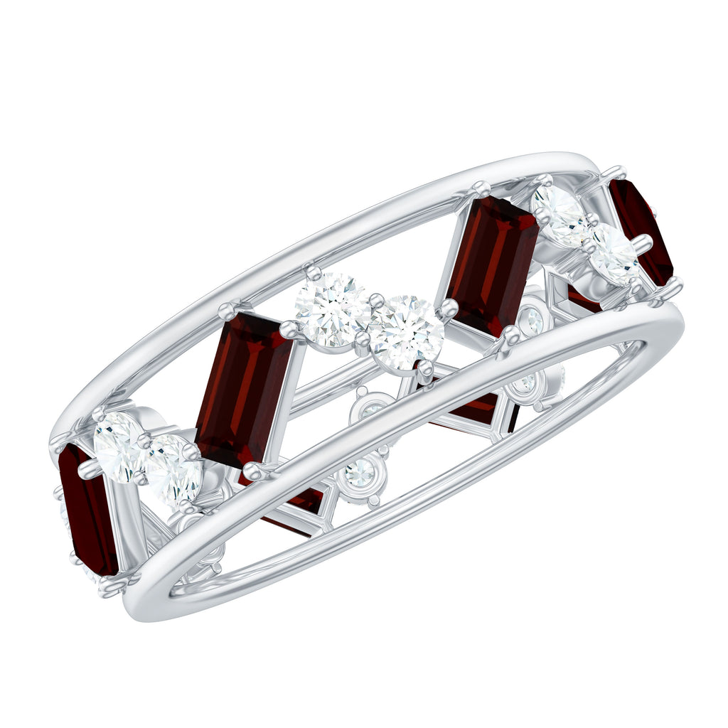 Baguette Cut Garnet and Diamond Wide Eternity Ring Garnet - ( AAA ) - Quality - Rosec Jewels