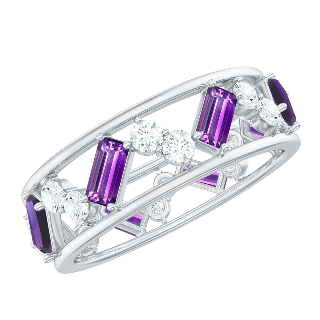 Baguette Cut Amethyst and Diamond Eternity Ring Amethyst - ( AAA ) - Quality - Rosec Jewels