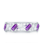 Baguette Cut Amethyst and Diamond Eternity Ring Amethyst - ( AAA ) - Quality - Rosec Jewels