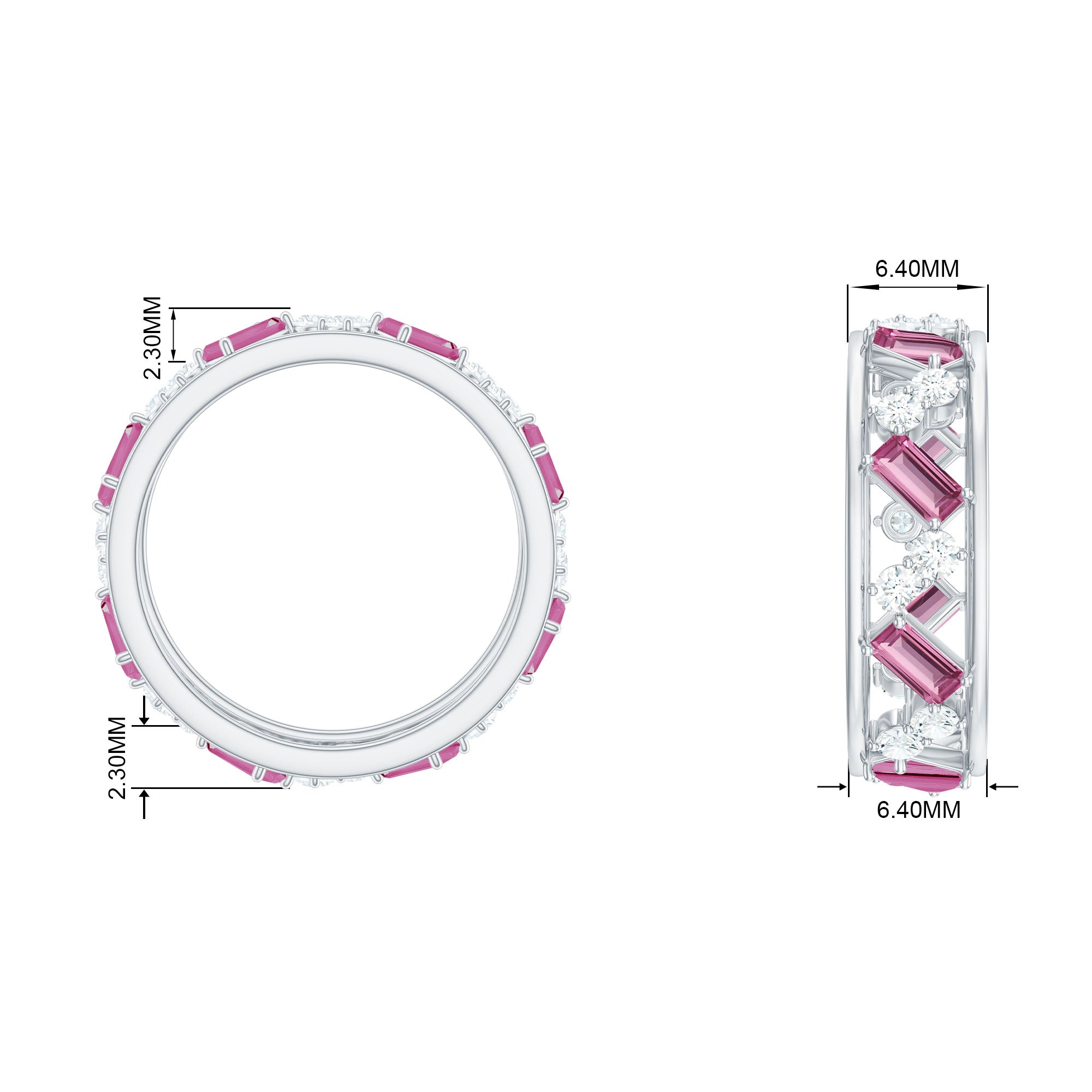 Pink Tourmaline and Moissanite Wide Eternity Ring Pink Tourmaline - ( AAA ) - Quality - Rosec Jewels