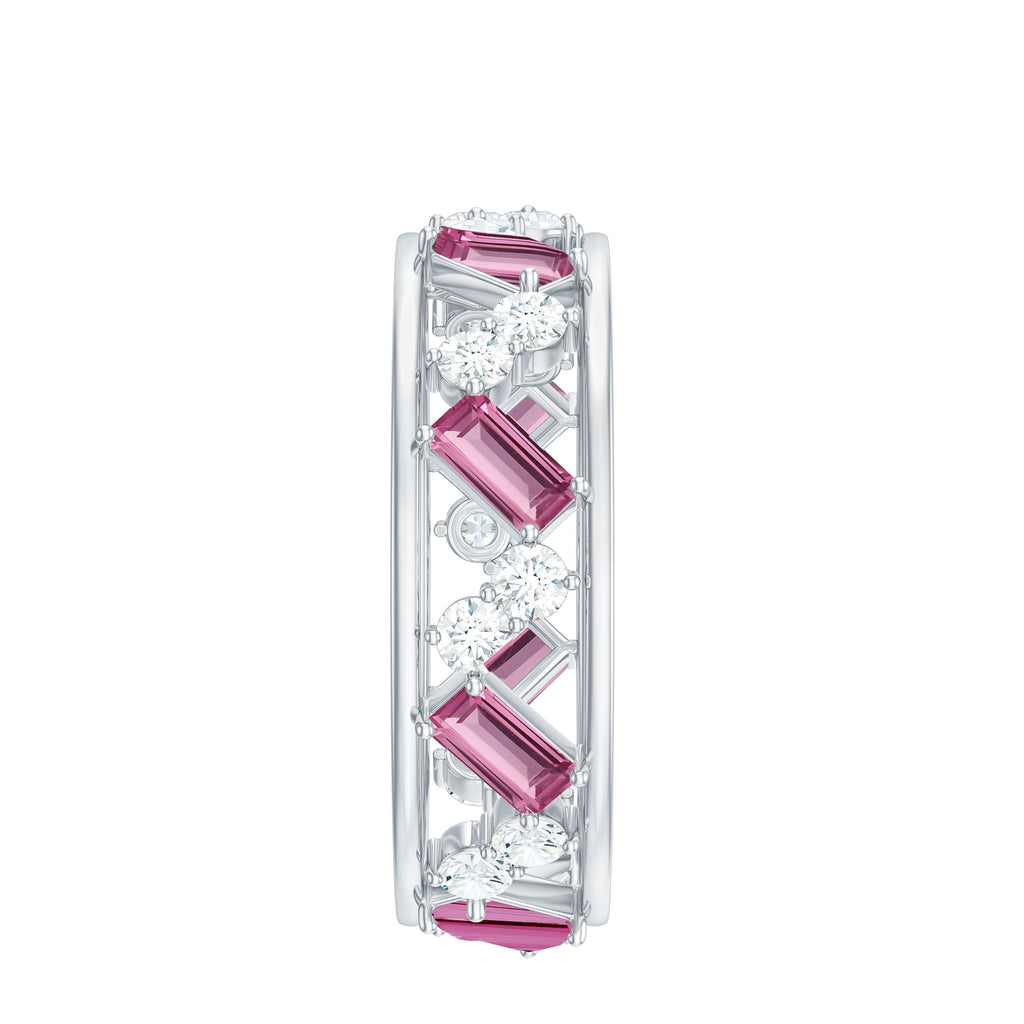 Pink Tourmaline and Moissanite Wide Eternity Ring Pink Tourmaline - ( AAA ) - Quality - Rosec Jewels