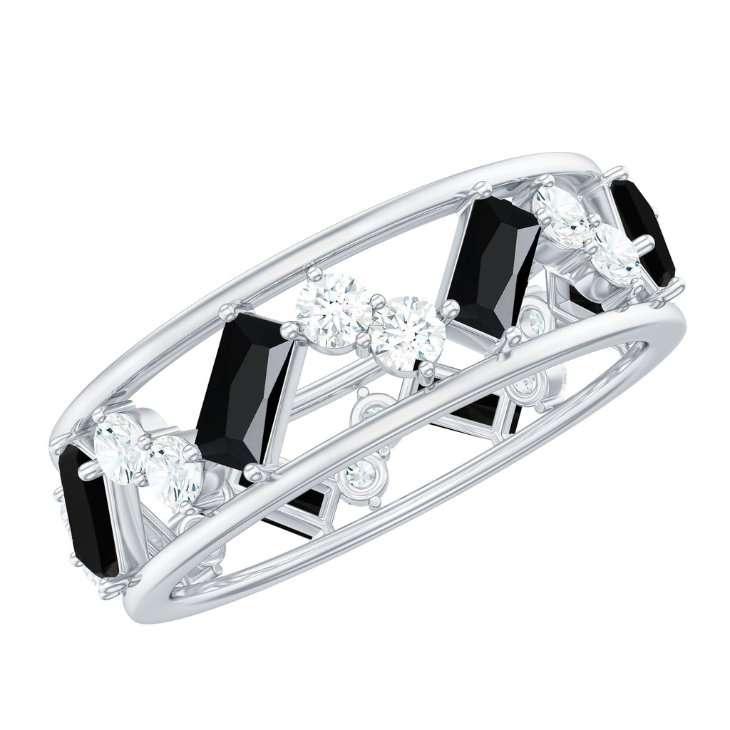 Black Spinel and Diamond Zig Zag Eternity Ring Black Spinel - ( AAA ) - Quality - Rosec Jewels