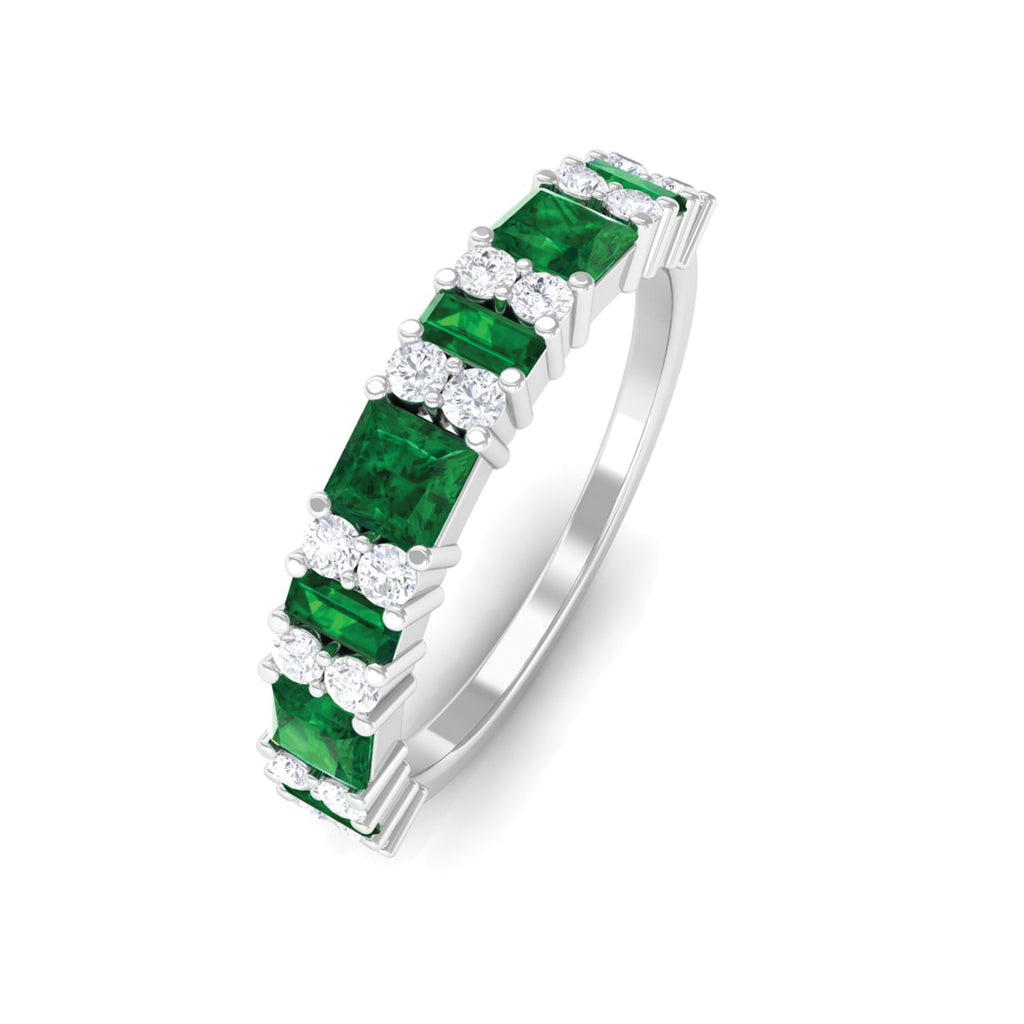 Lab-Created Emerald and Diamond Classic Eternity Band Ring Lab Created Emerald - ( AAAA ) - Quality - Rosec Jewels