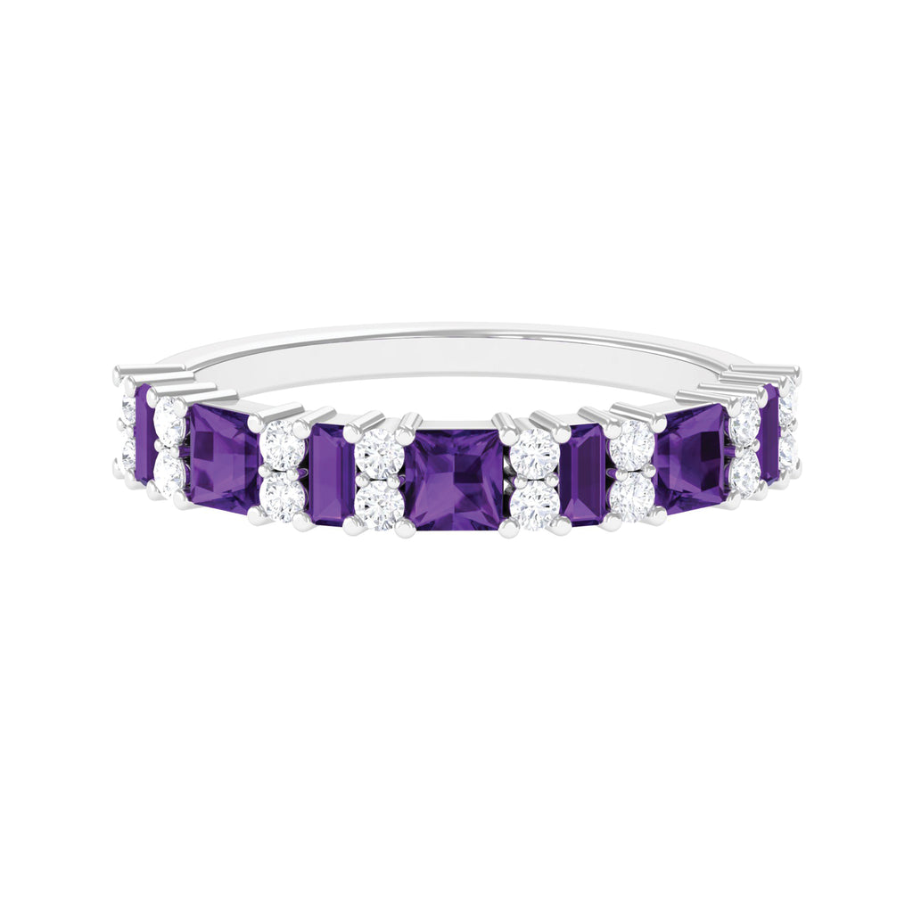 Genuine Amethyst and Diamond Eternity Ring Amethyst - ( AAA ) - Quality - Rosec Jewels