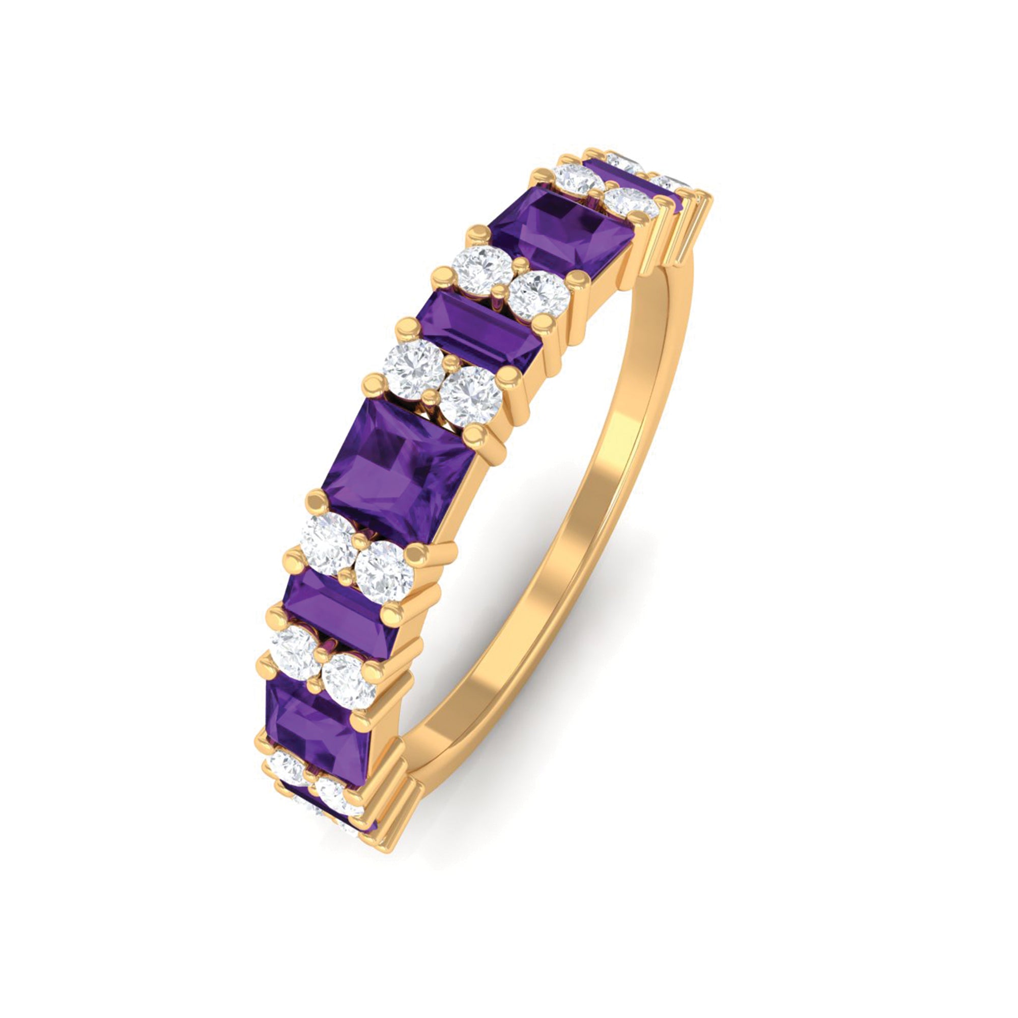 Genuine Amethyst and Diamond Eternity Ring Amethyst - ( AAA ) - Quality - Rosec Jewels