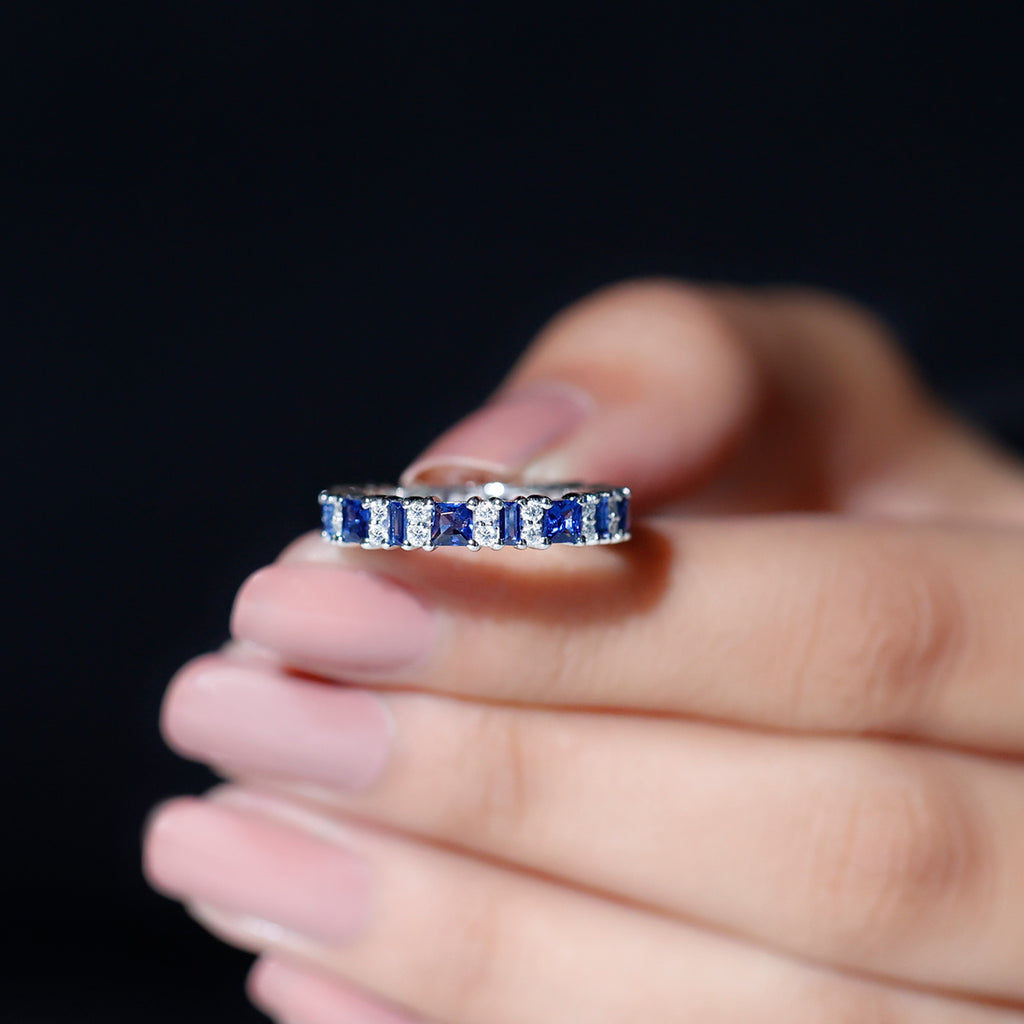 Rosec Jewels-Lab-Created Blue Sapphire and Diamond Classic Eternity Band Ring