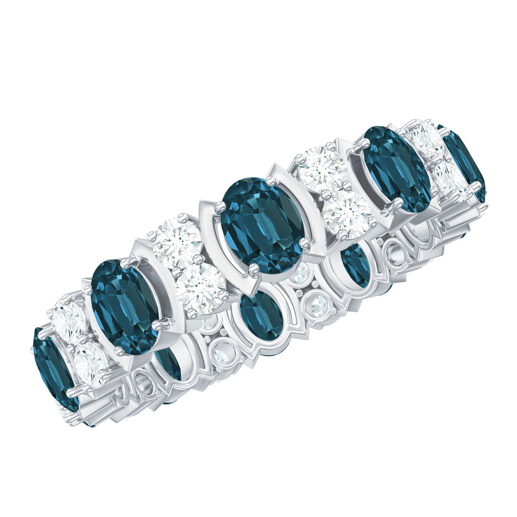 Real London Blue Topaz and Diamond Eternity Ring London Blue Topaz - ( AAA ) - Quality - Rosec Jewels