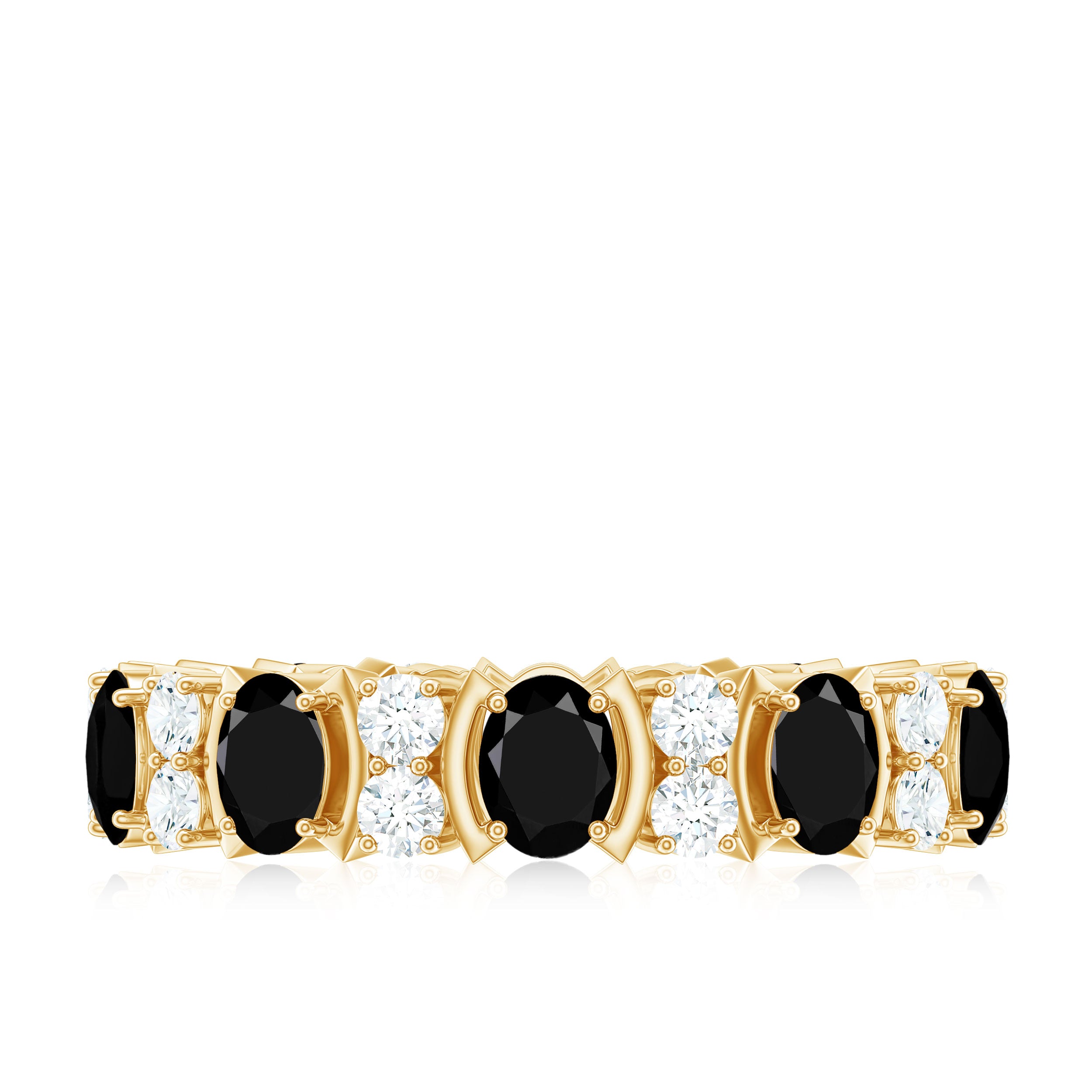 Oval Black Onyx and Moissanite Eternity Anniversary Band Ring Black Onyx - ( AAA ) - Quality - Rosec Jewels