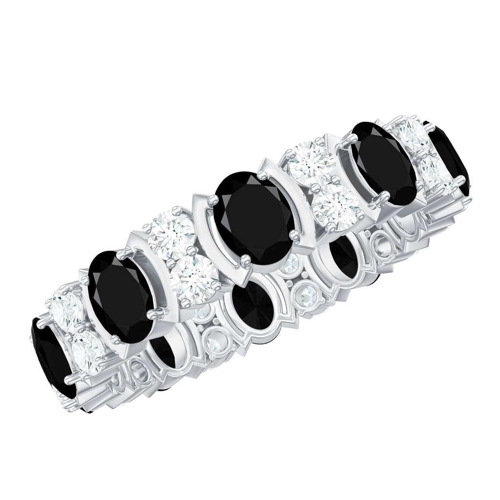 Oval Cut Black Spinel and Moissanite Eternity Ring Black Spinel - ( AAA ) - Quality - Rosec Jewels