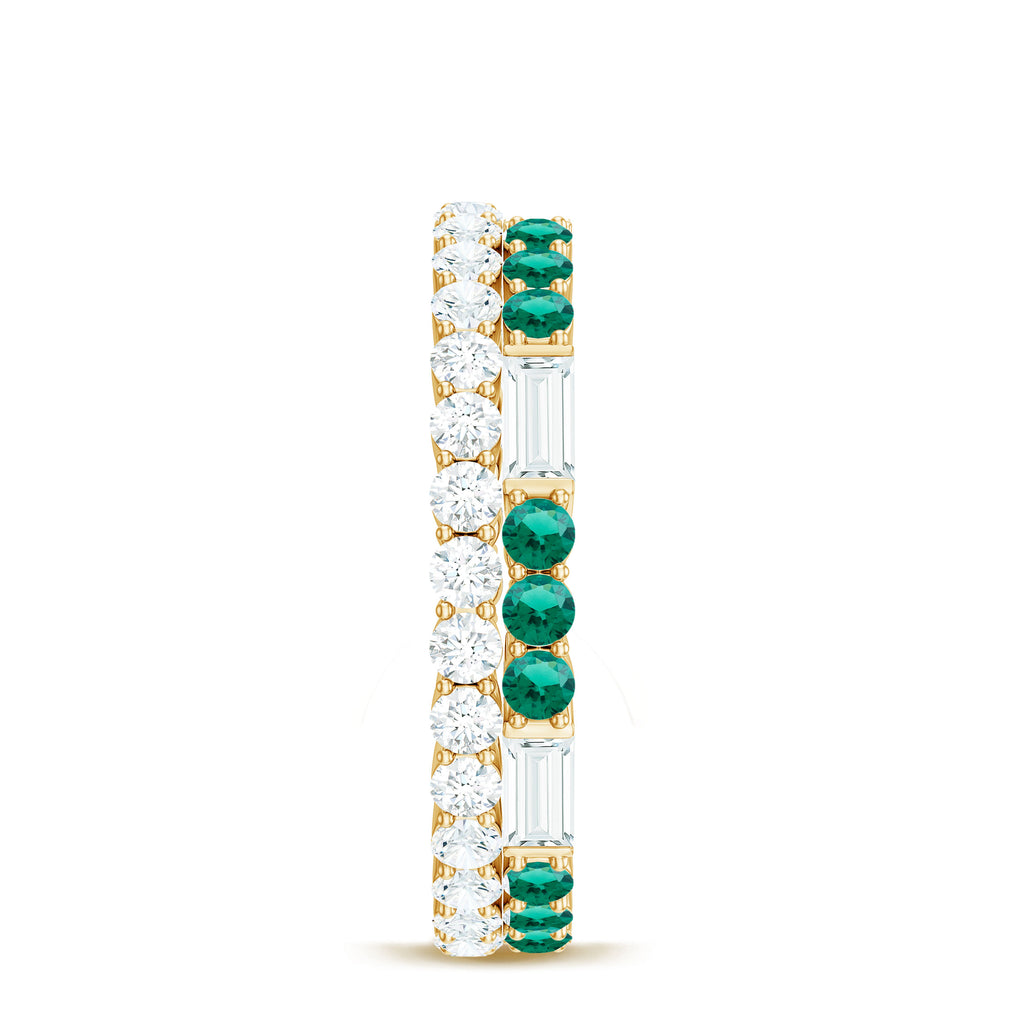 Classic Created Emerald and Moissanite Two Row Eternity Band Ring Lab Created Emerald - ( AAAA ) - Quality - Rosec Jewels