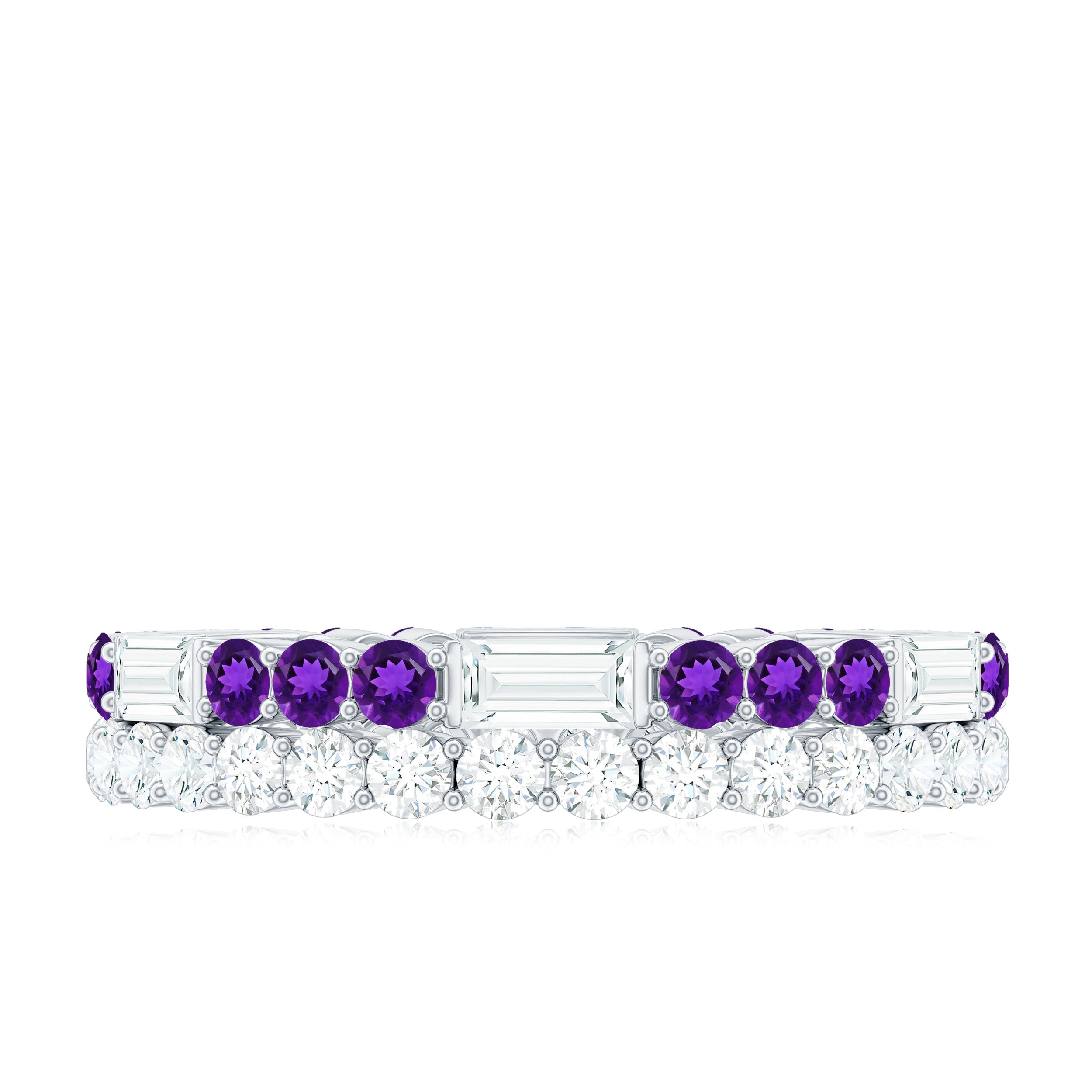 Real Amethyst and Moissanite Two Row Eternity Ring Amethyst - ( AAA ) - Quality - Rosec Jewels