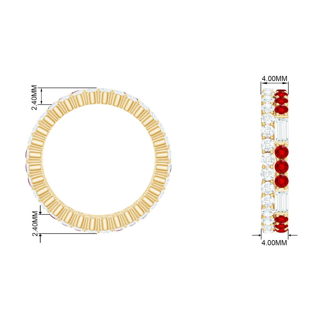 Classic Created Ruby and Moissanite Two Row Eternity Band Ring Lab Created Ruby - ( AAAA ) - Quality - Rosec Jewels