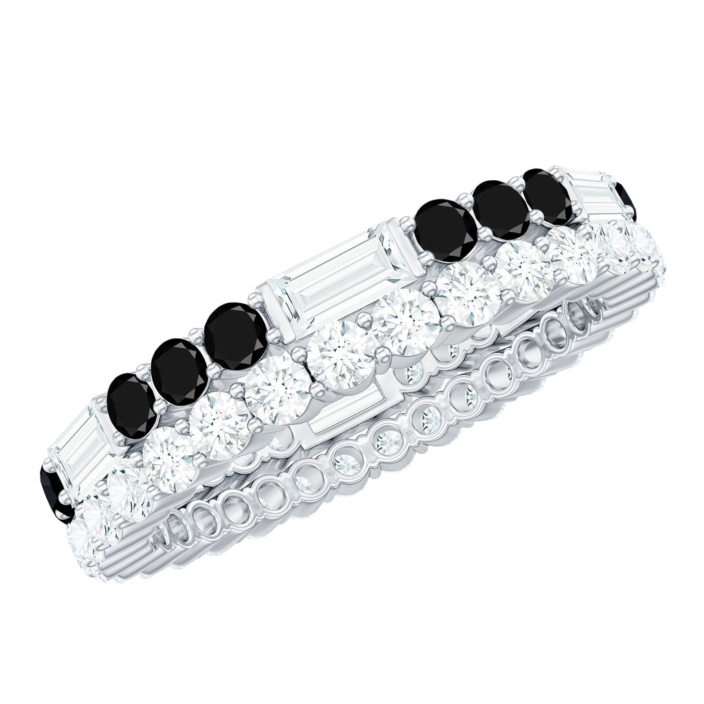 Black Onyx and Moissanite Two Row Eternity Ring Black Onyx - ( AAA ) - Quality - Rosec Jewels