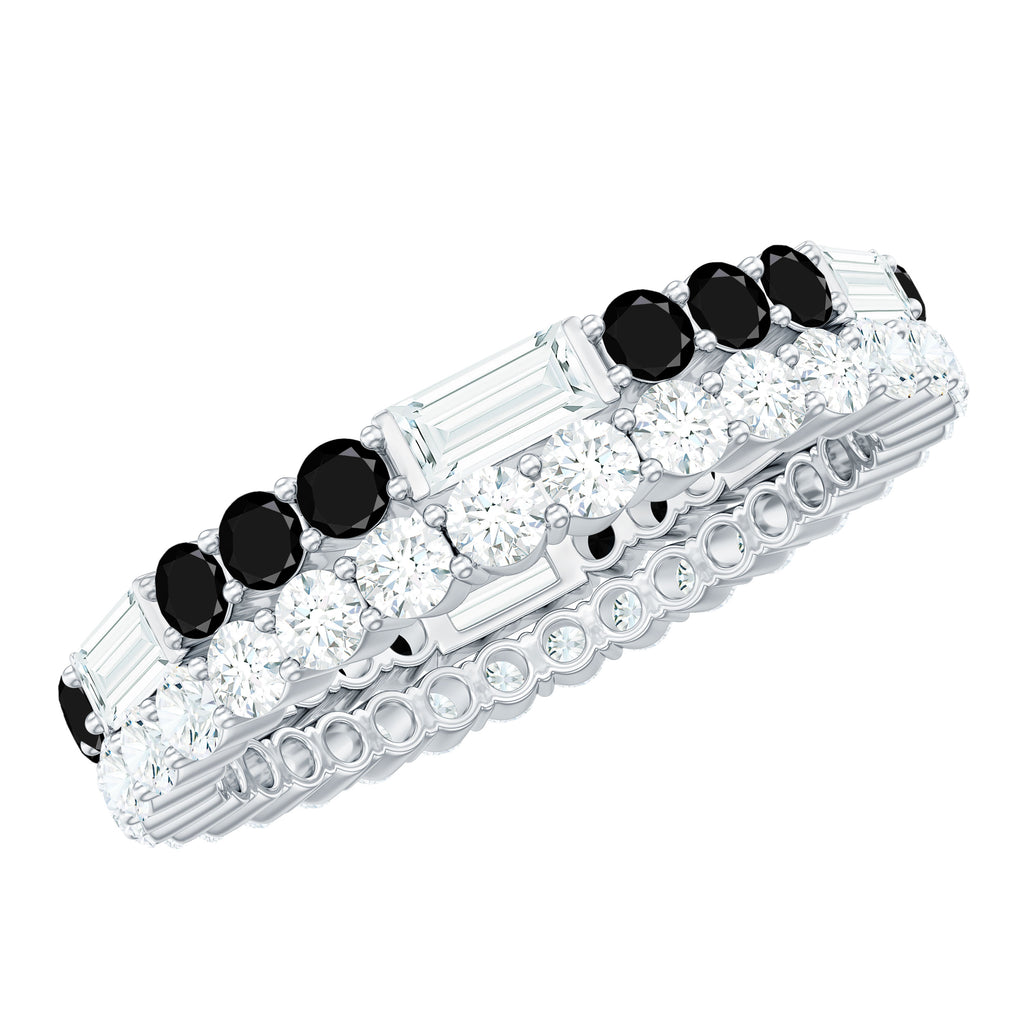 Black Spinel and Moissanite Two Row Eternity Ring Black Spinel - ( AAA ) - Quality - Rosec Jewels