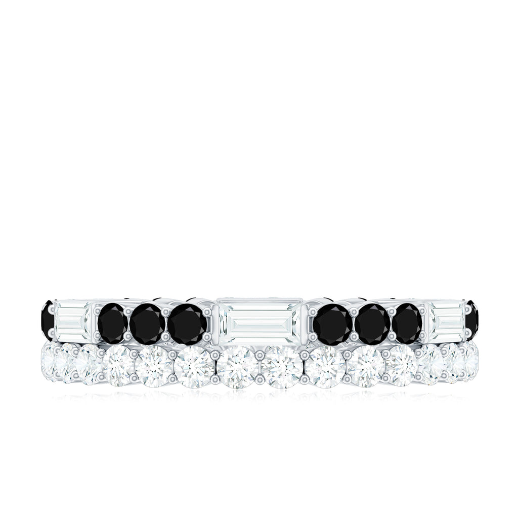 Black Spinel and Moissanite Two Row Eternity Ring Black Spinel - ( AAA ) - Quality - Rosec Jewels