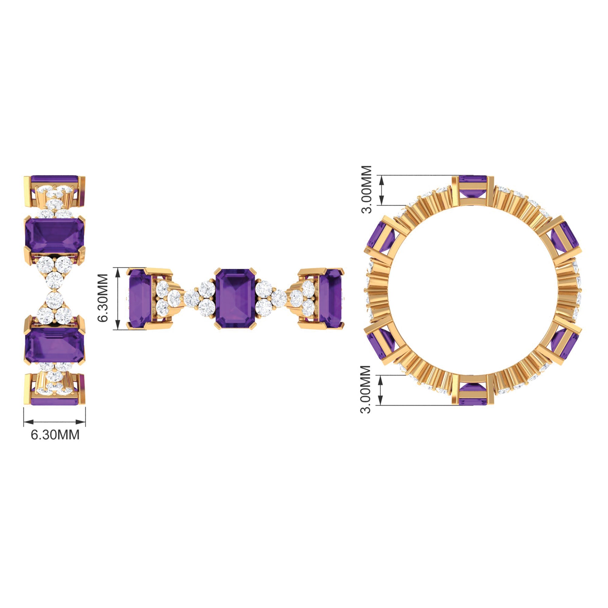 Natural Amethyst and Moissanite Eternity Ring Amethyst - ( AAA ) - Quality - Rosec Jewels