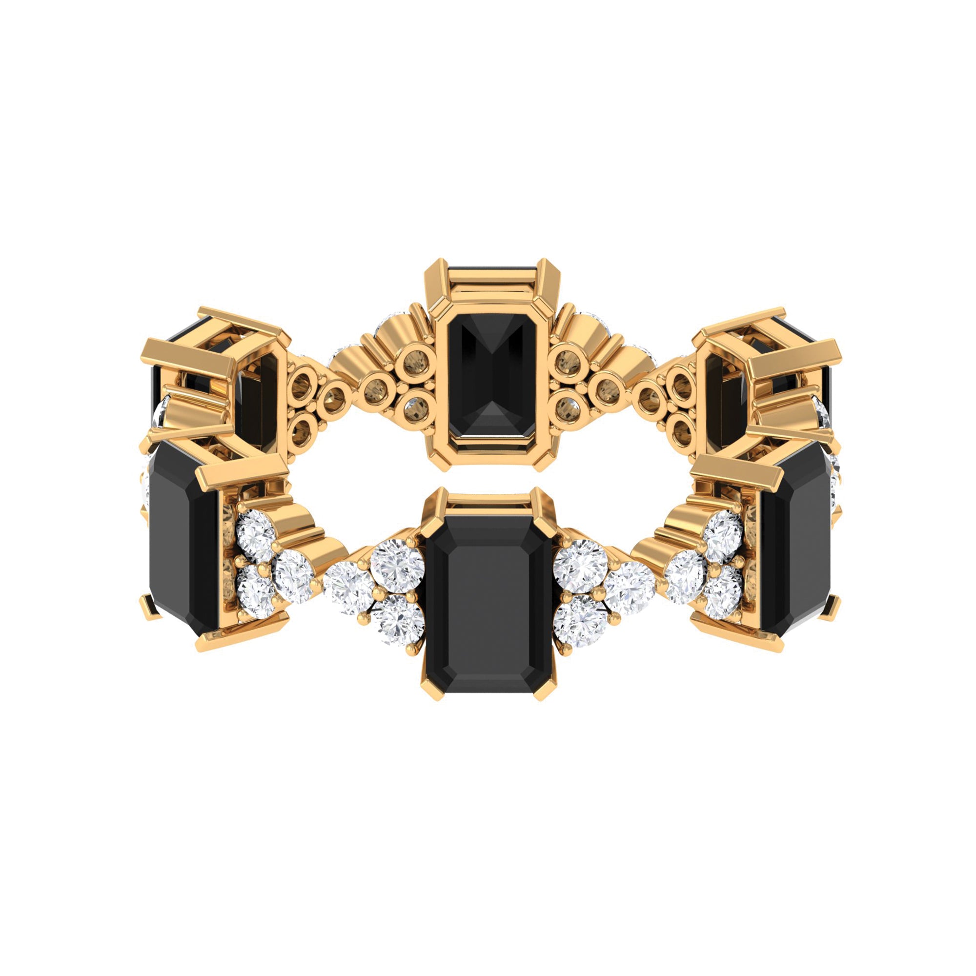 Designer Black Onyx and Moissanite Eternity Ring Black Onyx - ( AAA ) - Quality - Rosec Jewels