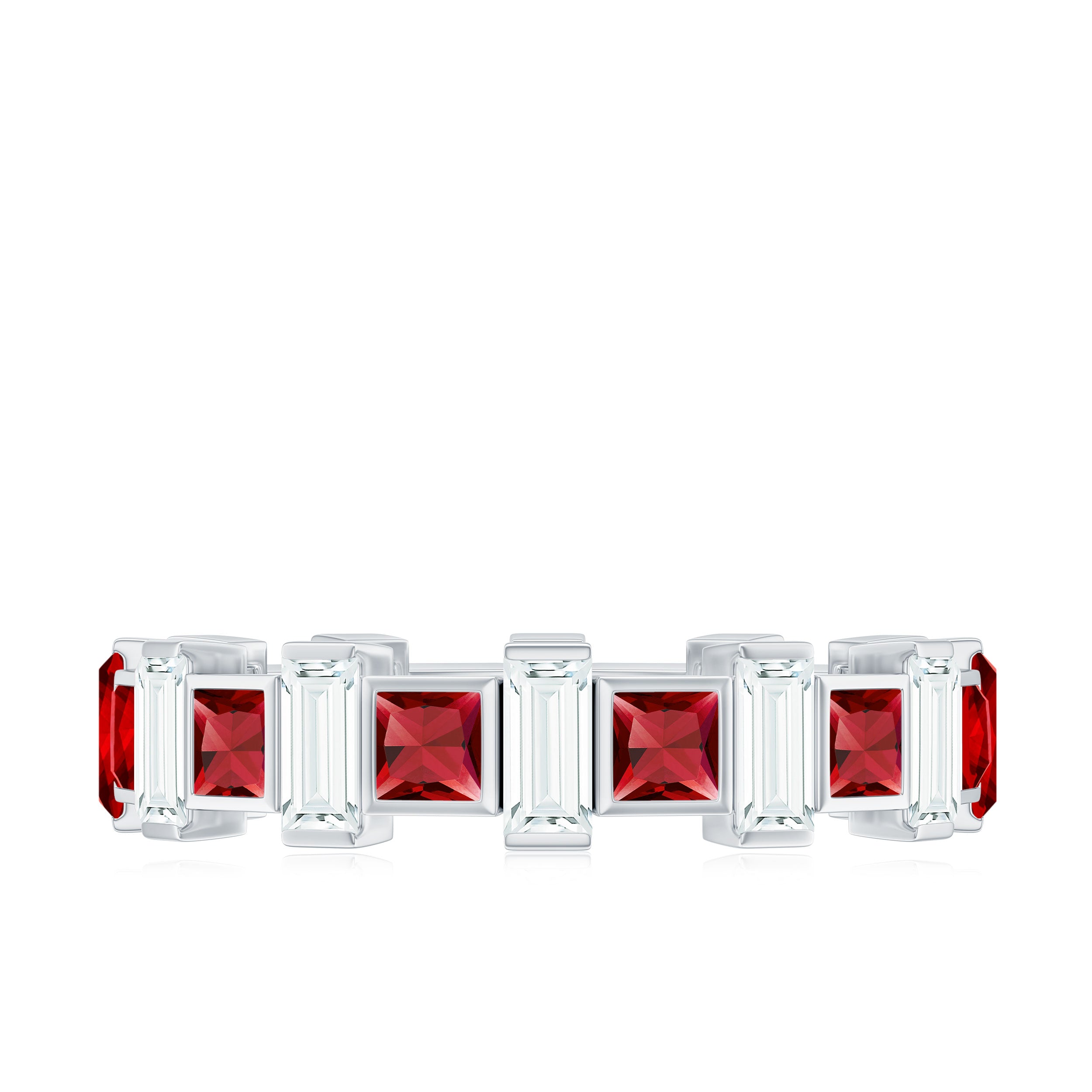 3 CT Princess Cut Created Ruby and Baguette Moissanite Alternate Eternity Ring Lab Created Ruby - ( AAAA ) - Quality - Rosec Jewels