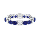 Pear Cut Created Blue Sapphire East West Gold Eternity Ring with Moissanite Lab Created Blue Sapphire - ( AAAA ) - Quality - Rosec Jewels