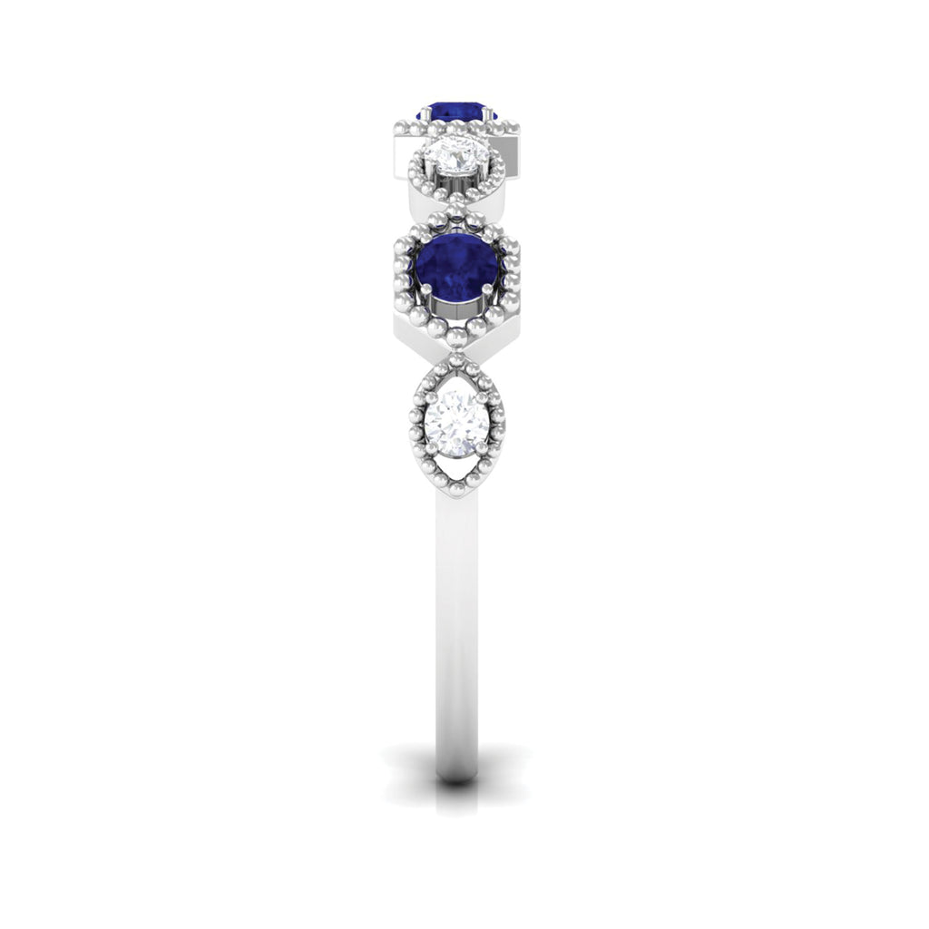Real Blue Sapphire and Diamond Half Eternity Ring Blue Sapphire - ( AAA ) - Quality - Rosec Jewels