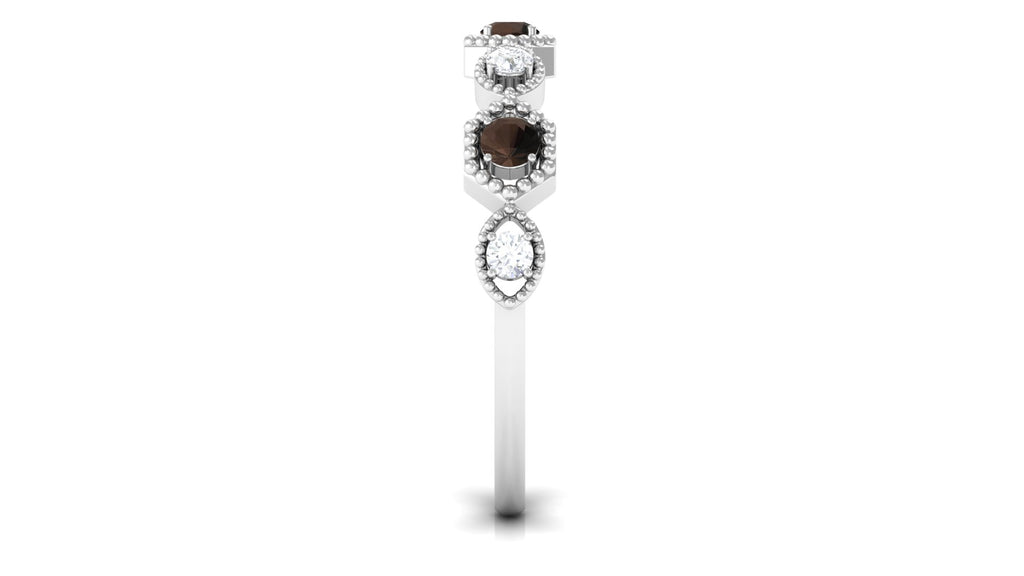 Smoky Quartz Half Eternity Ring with Diamond Smoky Quartz - ( AAA ) - Quality - Rosec Jewels