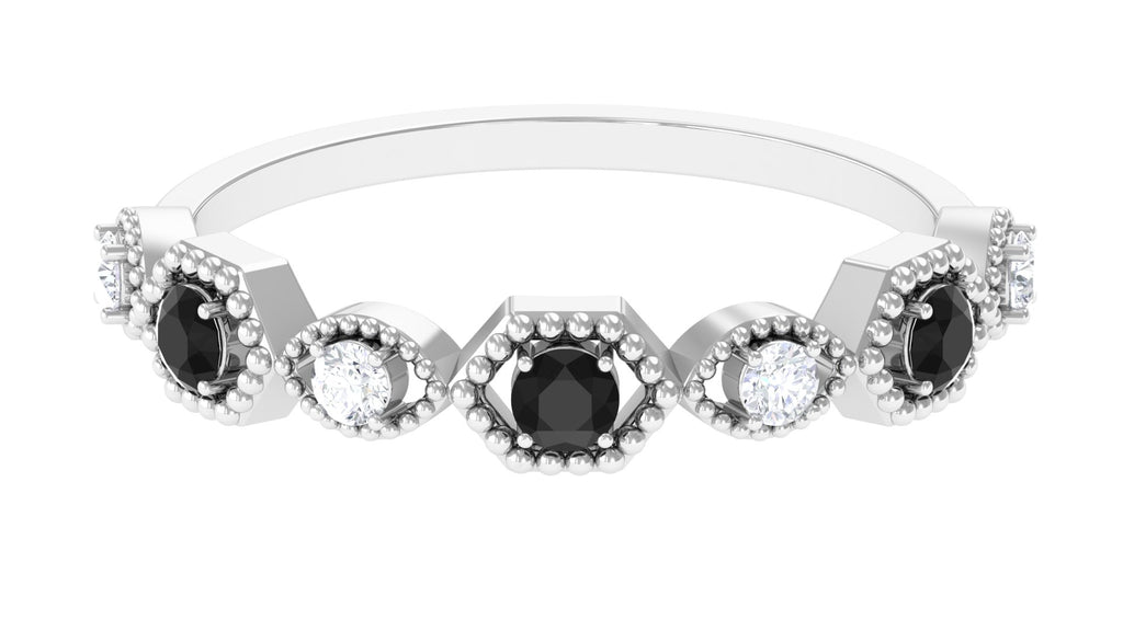 Black Spinel and Diamond Half Eternity Ring in Prong Setting Black Spinel - ( AAA ) - Quality - Rosec Jewels
