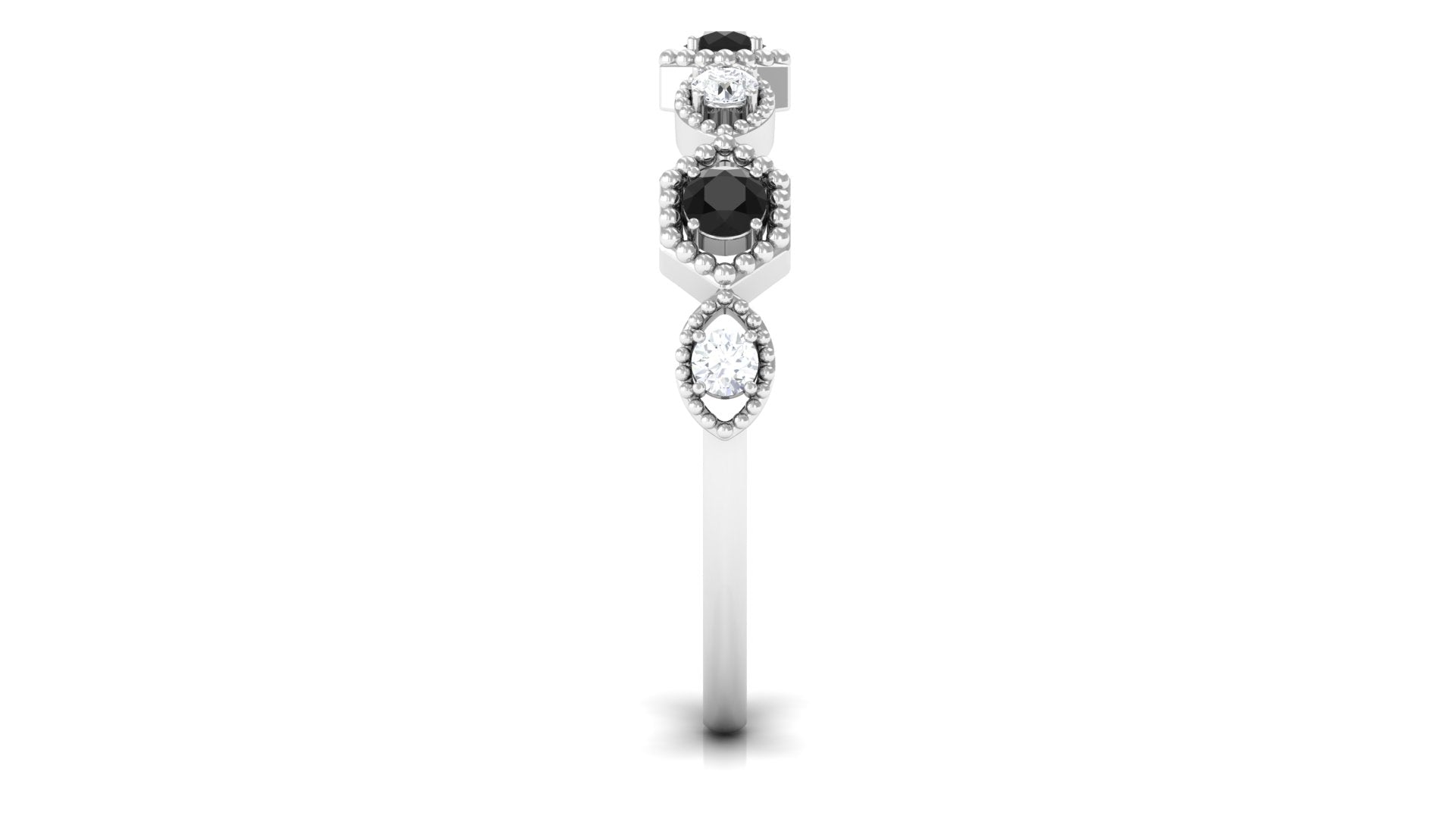 Black Spinel and Diamond Half Eternity Ring in Prong Setting Black Spinel - ( AAA ) - Quality - Rosec Jewels