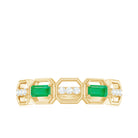 Emerald and Diamond Geometric Half Eternity Ring Emerald - ( AAA ) - Quality - Rosec Jewels