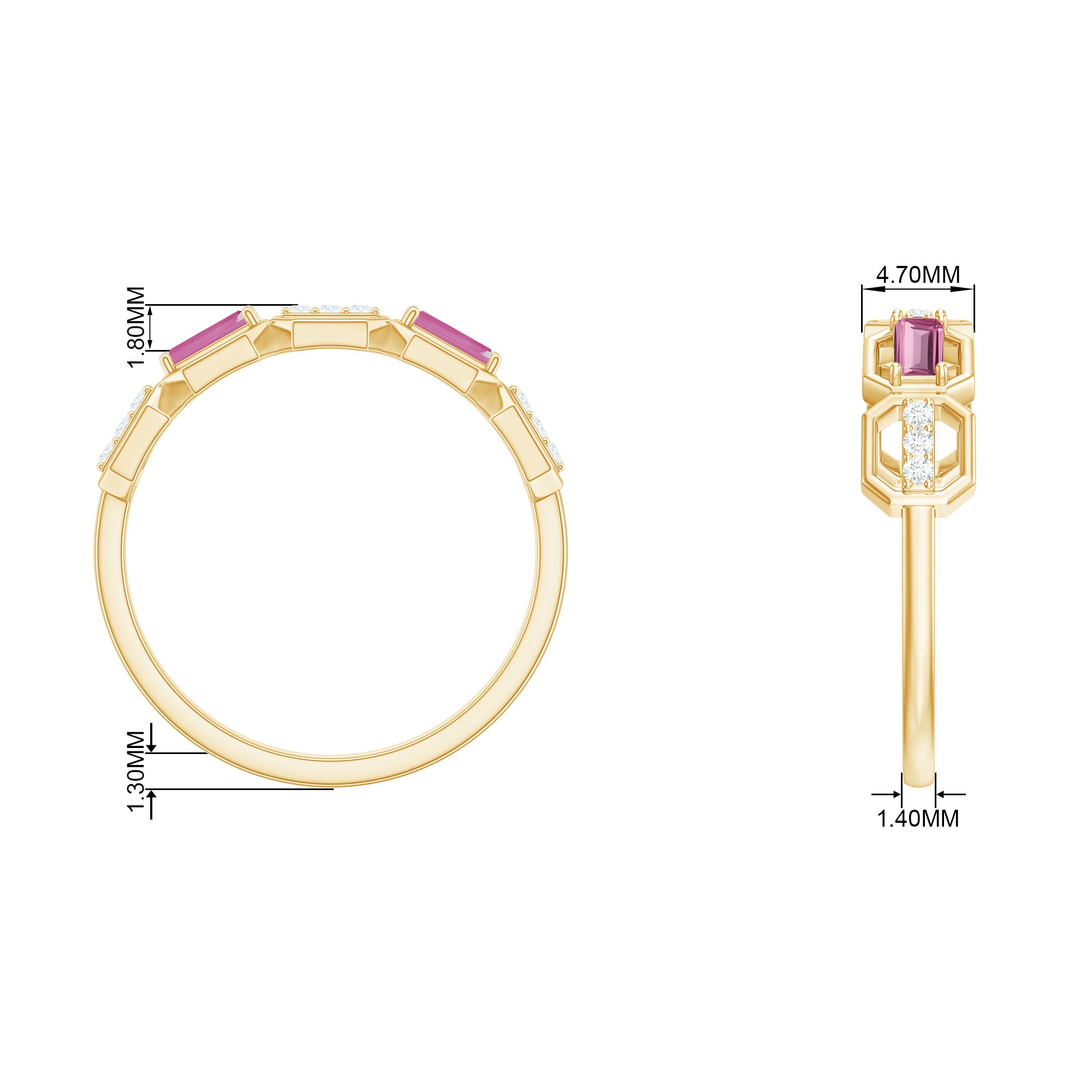 Pink Tourmaline and Diamond Geometric Half Eternity Ring Pink Tourmaline - ( AAA ) - Quality - Rosec Jewels