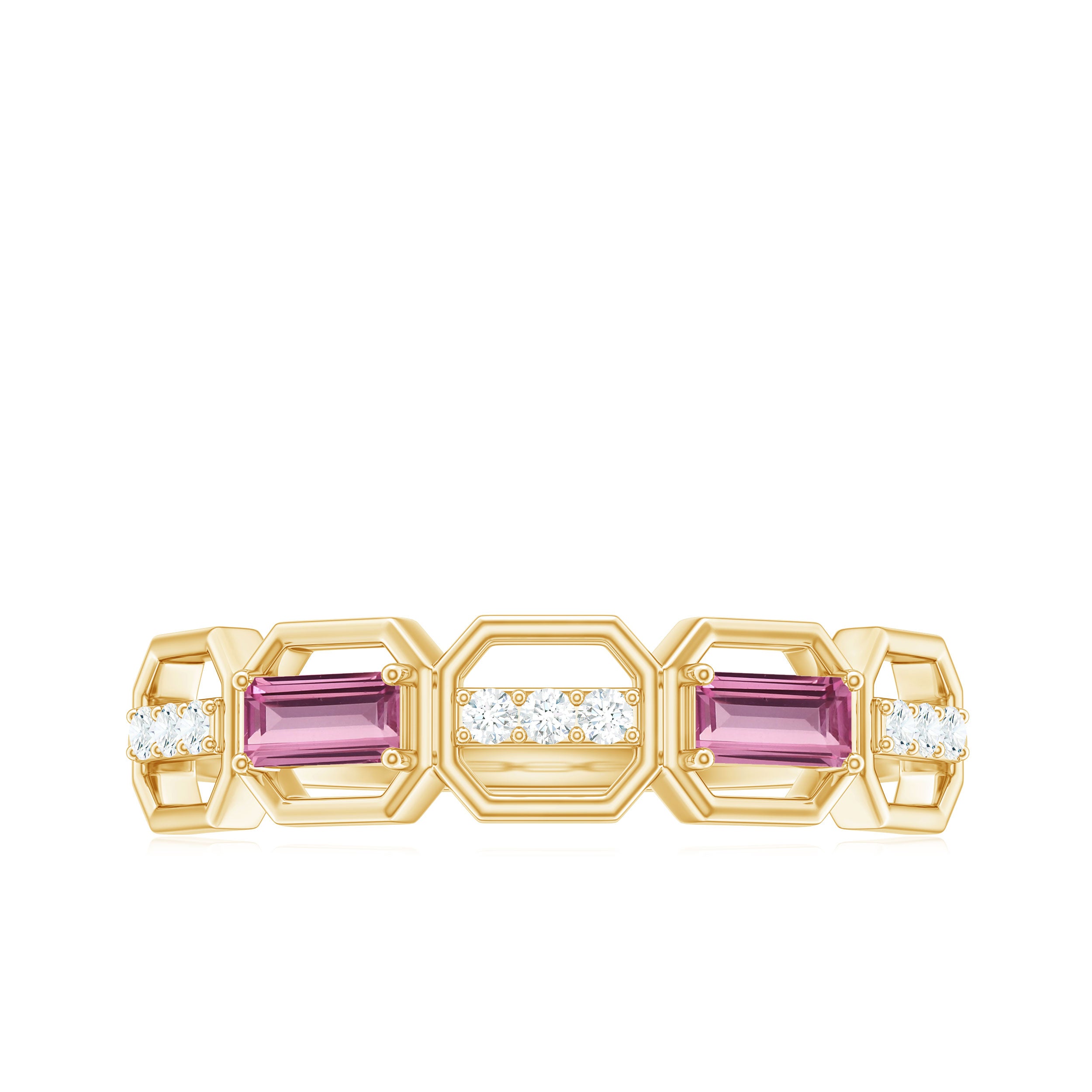 Pink Tourmaline and Diamond Geometric Half Eternity Ring Pink Tourmaline - ( AAA ) - Quality - Rosec Jewels