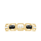 Classic Half Eternity Band Ring with Black Onyx and Diamond Black Onyx - ( AAA ) - Quality - Rosec Jewels