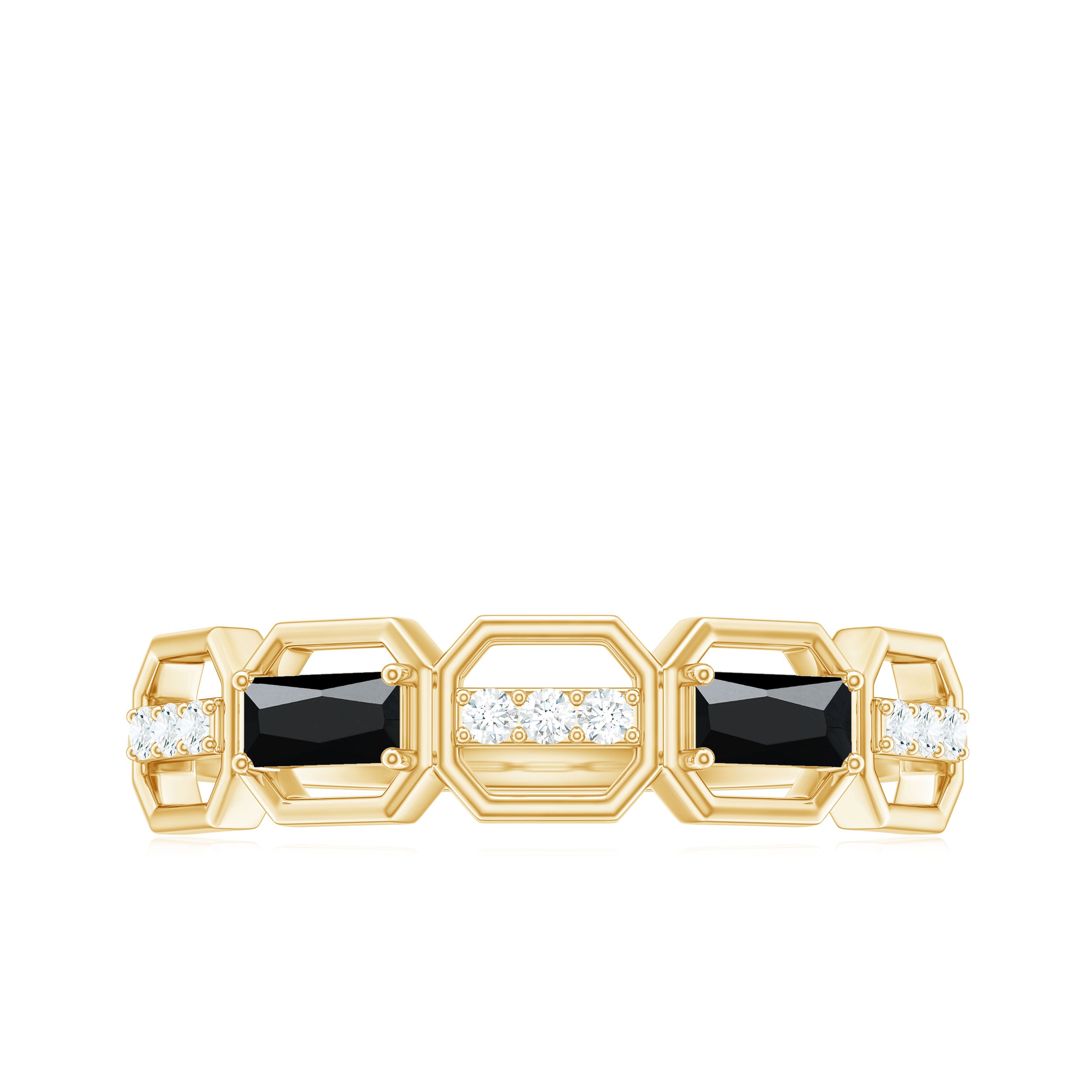 Classic Half Eternity Band Ring with Black Onyx and Diamond Black Onyx - ( AAA ) - Quality - Rosec Jewels
