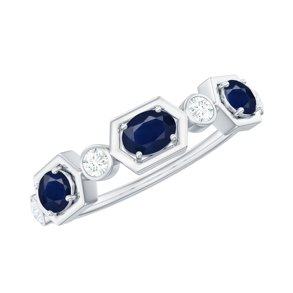 Genuine Blue Sapphire and Diamond Eternity Ring Blue Sapphire - ( AAA ) - Quality - Rosec Jewels