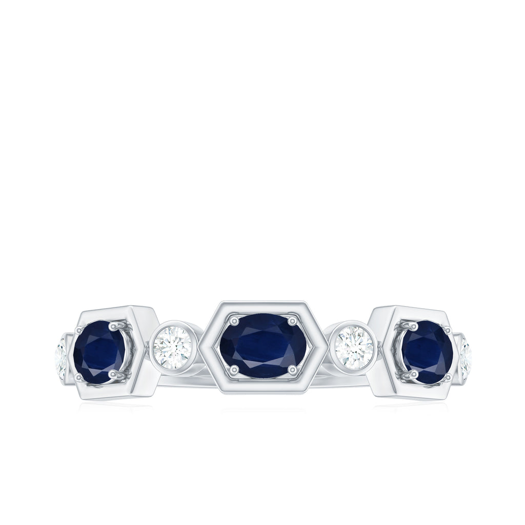 Genuine Blue Sapphire and Diamond Eternity Ring Blue Sapphire - ( AAA ) - Quality - Rosec Jewels