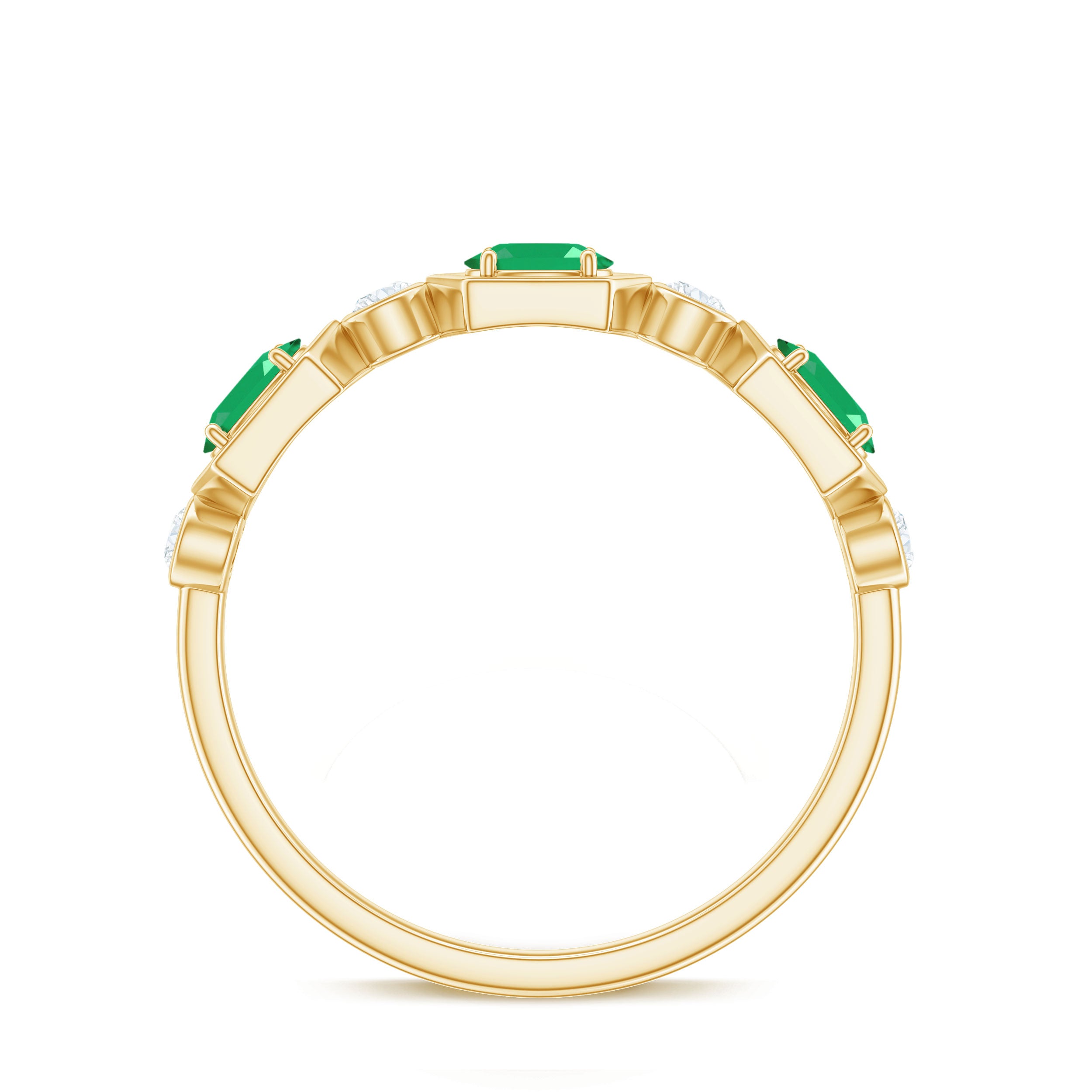 Oval Cut Emerald and Diamond Half Eternity Ring Emerald - ( AAA ) - Quality - Rosec Jewels