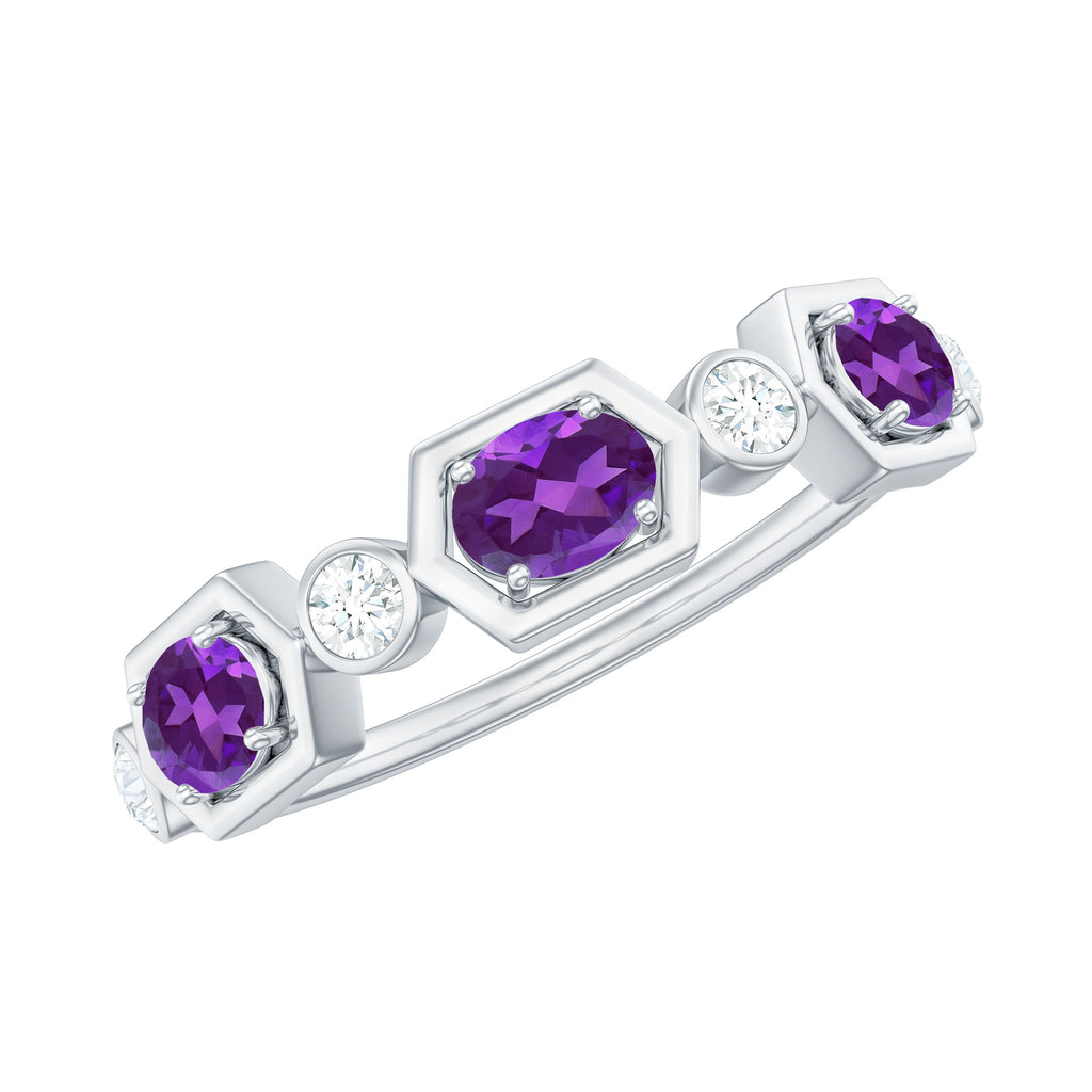 Oval Amethyst and Diamond Half Eternity Ring Amethyst - ( AAA ) - Quality - Rosec Jewels