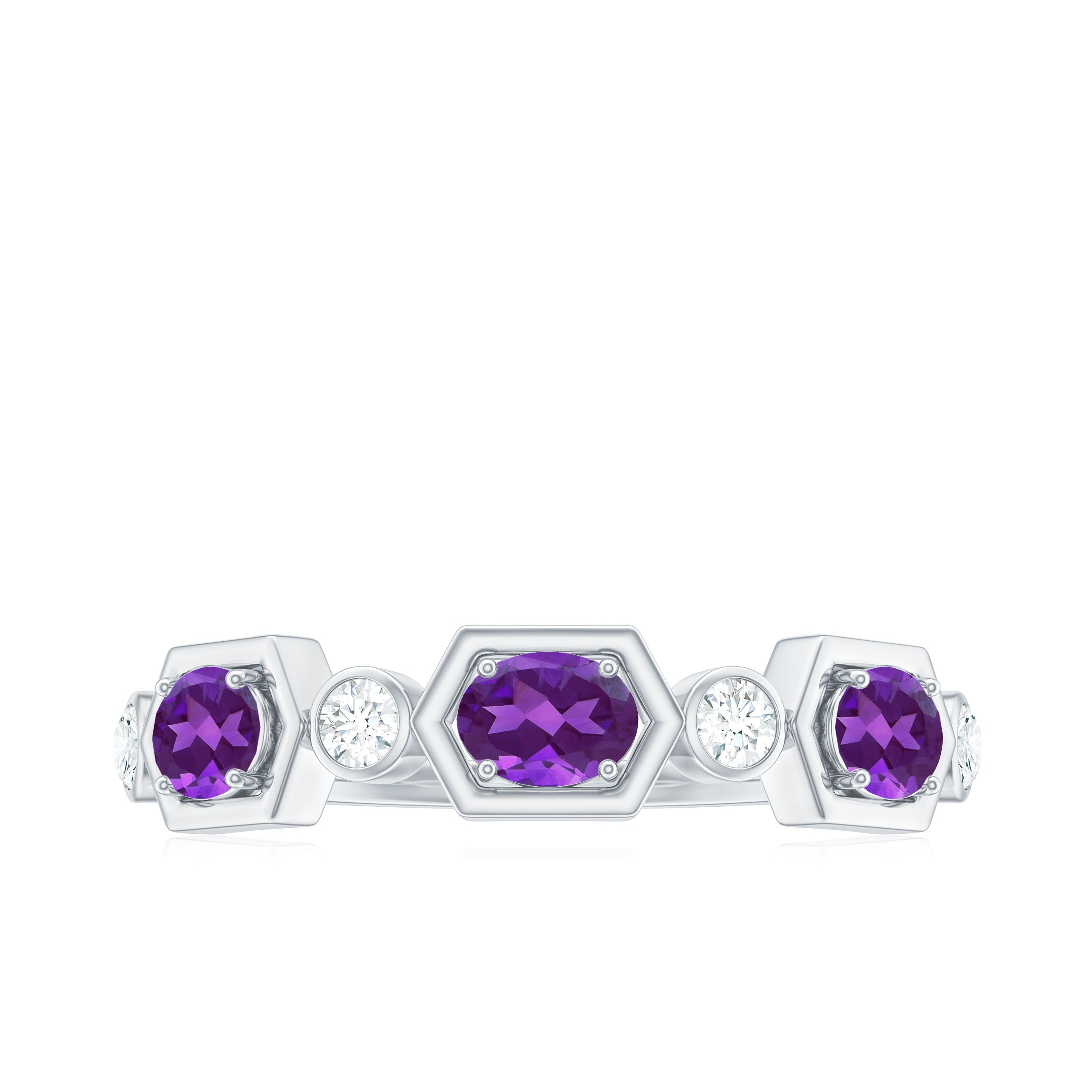 Oval Amethyst and Diamond Half Eternity Ring Amethyst - ( AAA ) - Quality - Rosec Jewels