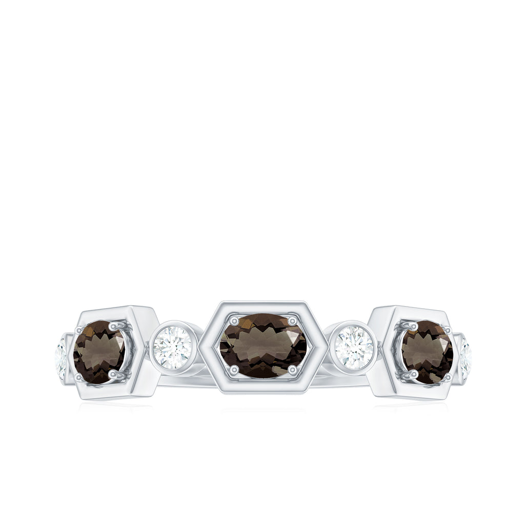 Smoky Quartz and Diamond Half Eternity Ring Smoky Quartz - ( AAA ) - Quality - Rosec Jewels