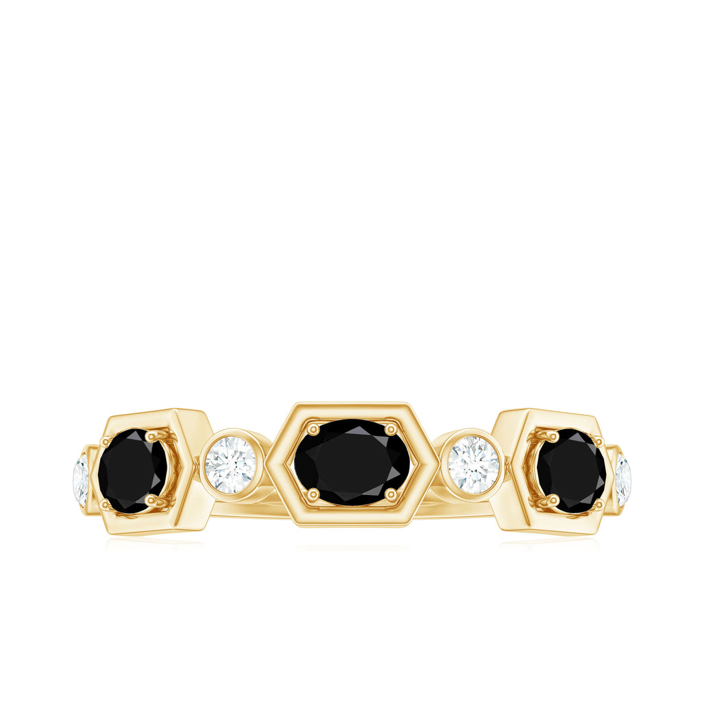 Black Spinel and Diamond Eternity Anniversary Wedding Ring Black Spinel - ( AAA ) - Quality - Rosec Jewels