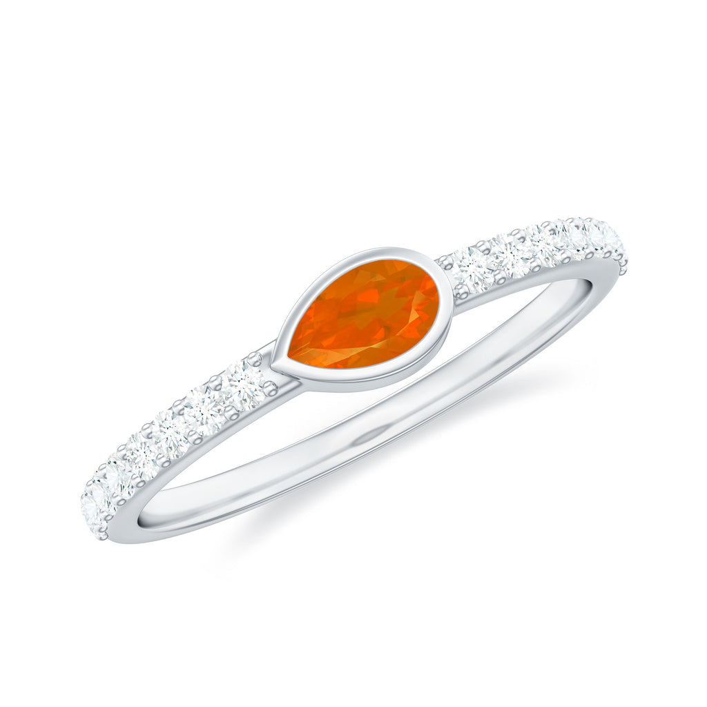 Pear Cut Fire Opal Promise Ring with Diamond Fire Opal - ( AAA ) - Quality - Rosec Jewels