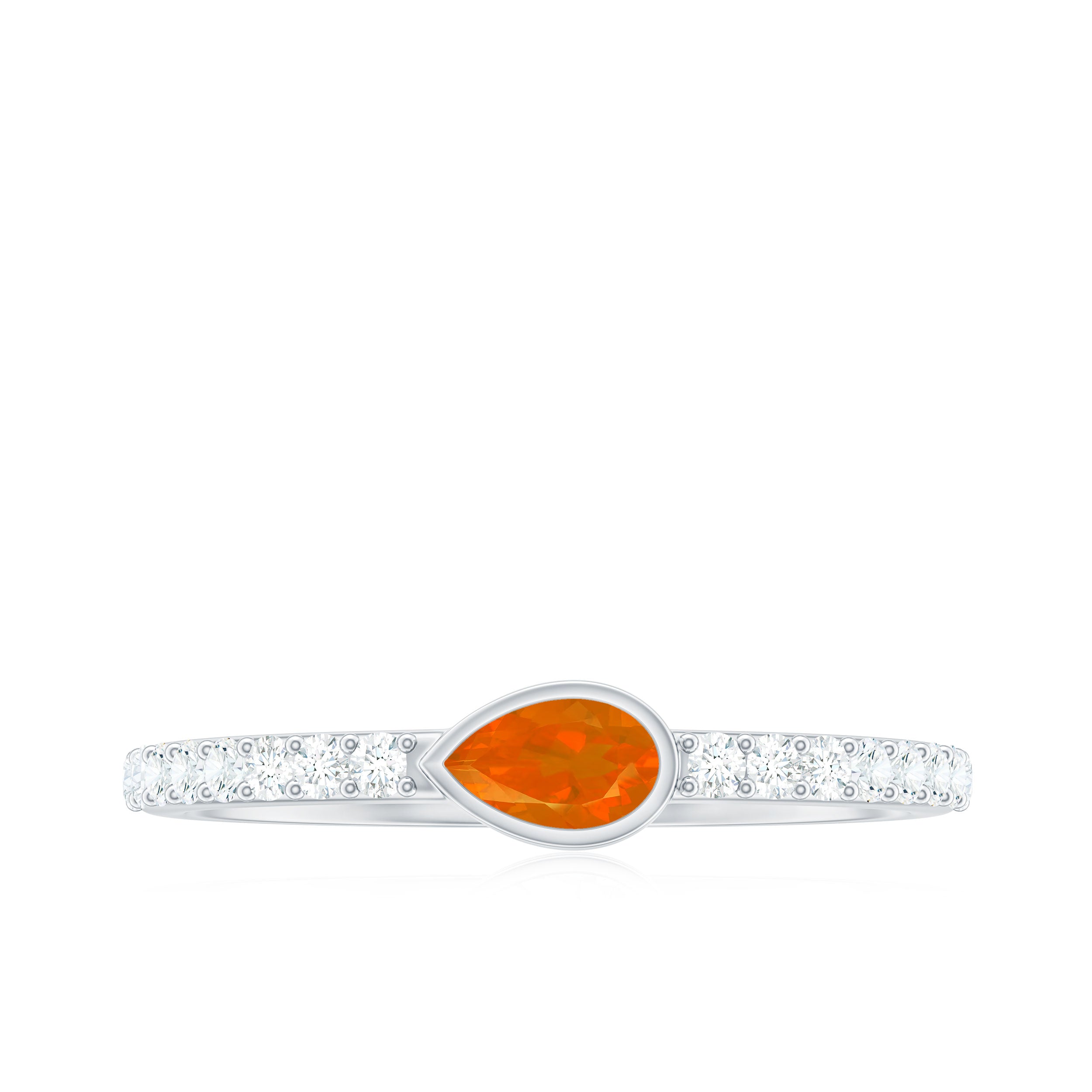 Pear Cut Fire Opal Promise Ring with Diamond Fire Opal - ( AAA ) - Quality - Rosec Jewels