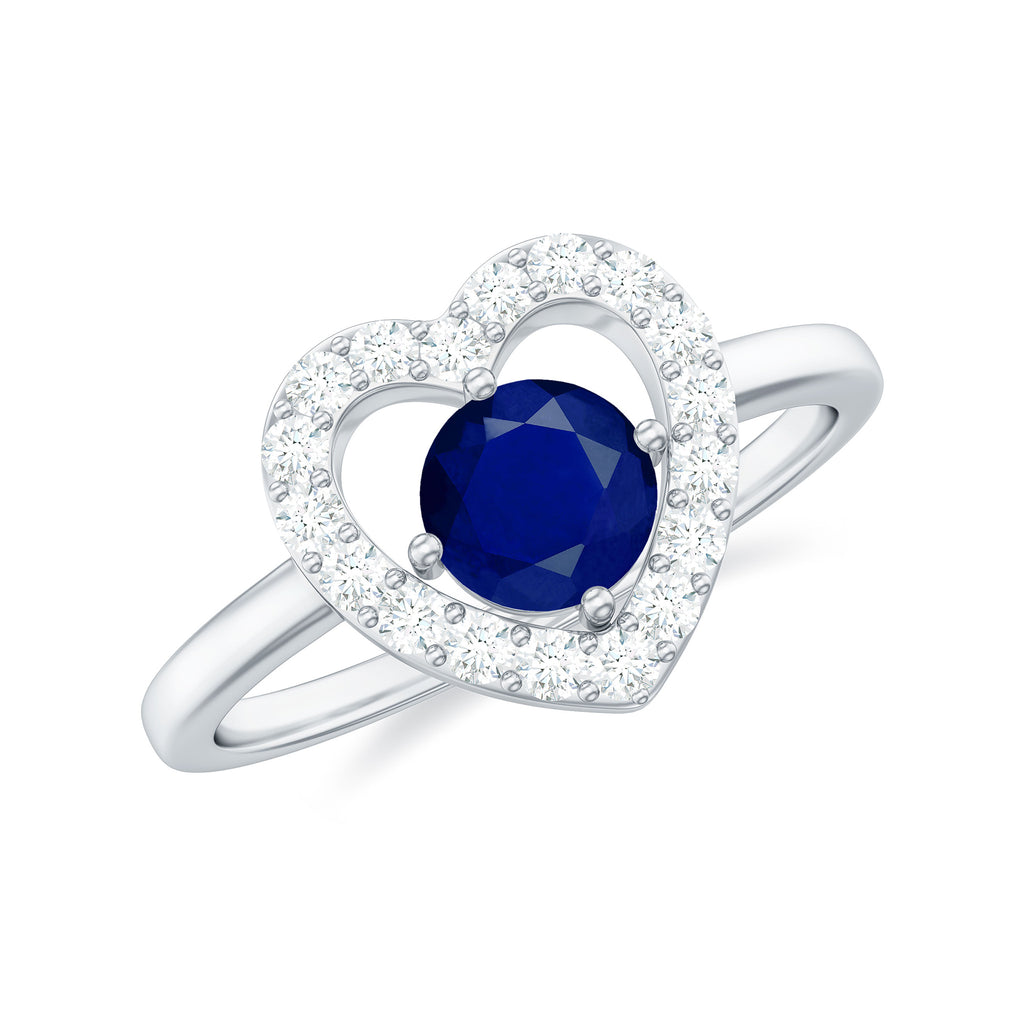 Real Blue Sapphire and Diamond Heart Engagement Ring Blue Sapphire - ( AAA ) - Quality - Rosec Jewels