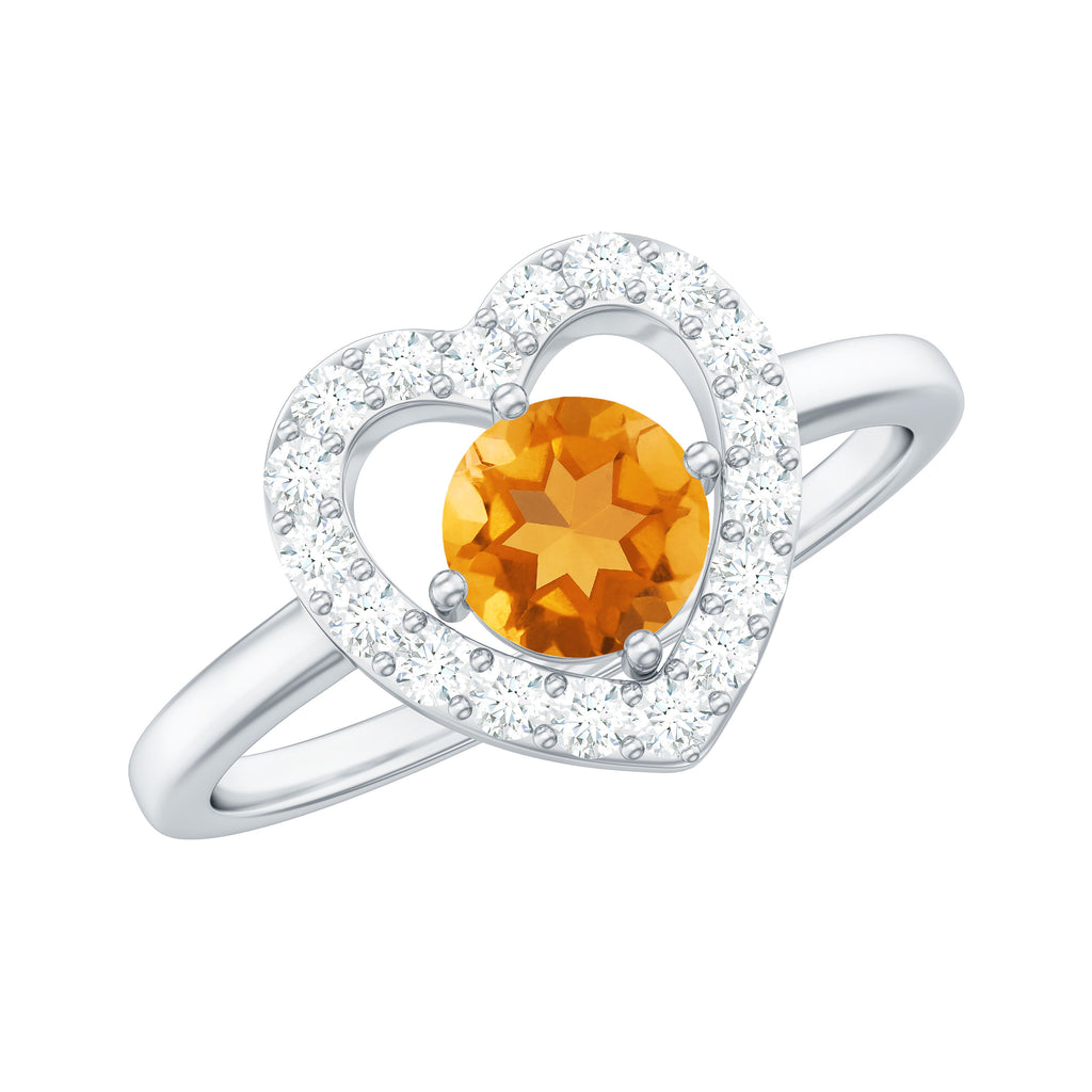 1 CT Round Citrine Heart Engagement Ring with Diamond Halo Citrine - ( AAA ) - Quality - Rosec Jewels