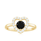 Minimal Heart Ring with Black Onyx and Diamond Black Onyx - ( AAA ) - Quality - Rosec Jewels