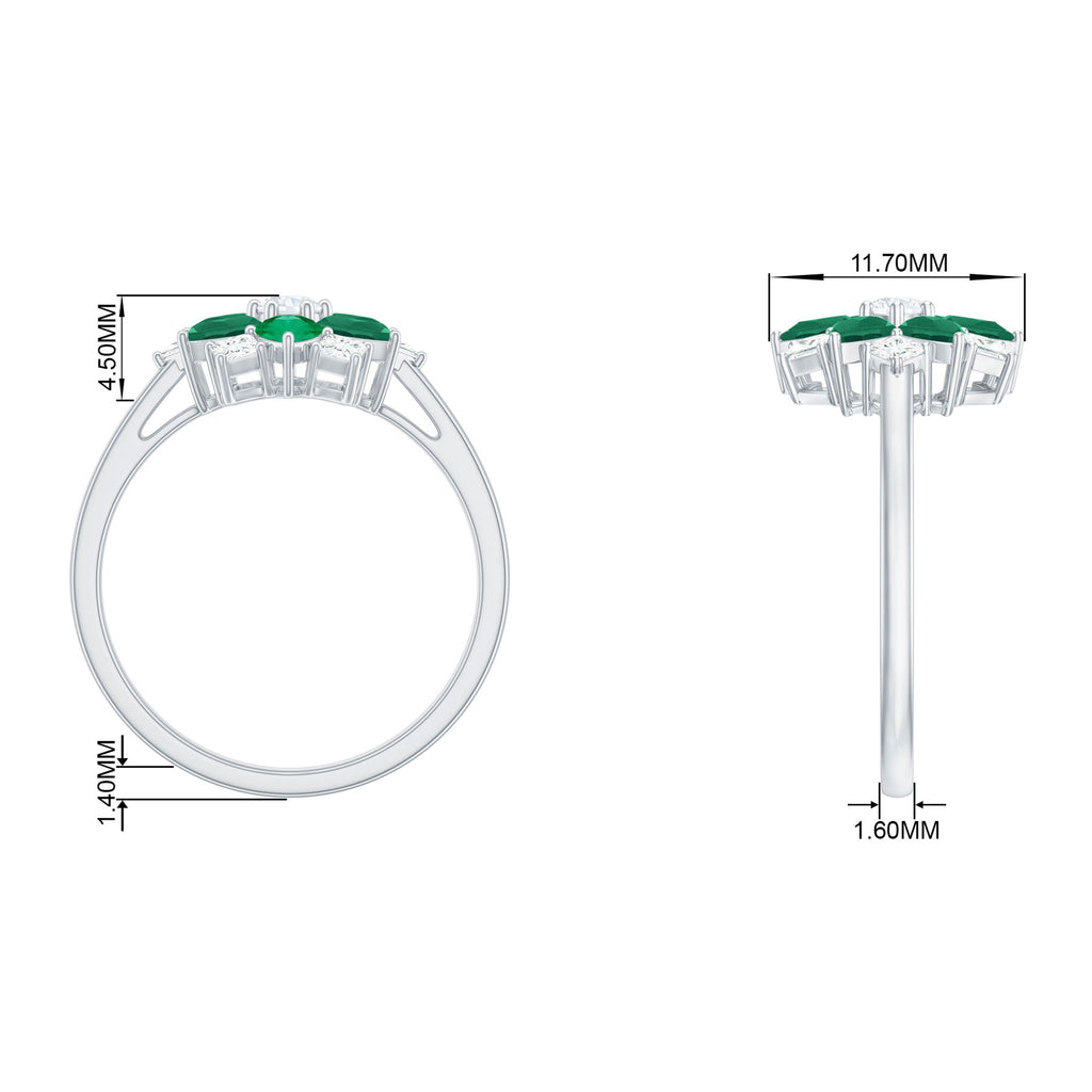 Cocktail Flower Ring with Emerald and Diamond Emerald - ( AAA ) - Quality - Rosec Jewels