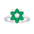 Cocktail Flower Ring with Emerald and Diamond Emerald - ( AAA ) - Quality - Rosec Jewels