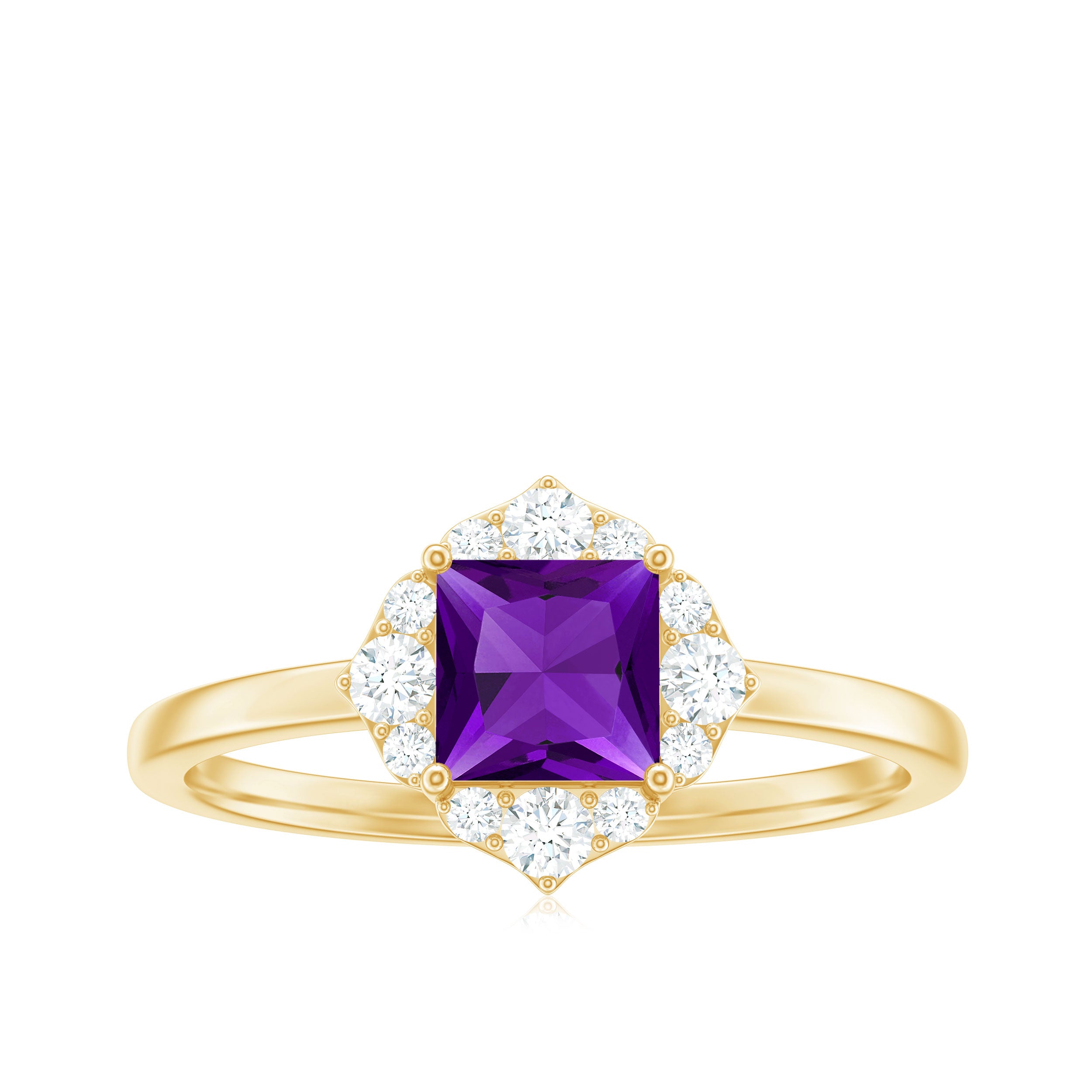 Princess Cut Amethyst and Diamond Flower Halo Ring Amethyst - ( AAA ) - Quality - Rosec Jewels