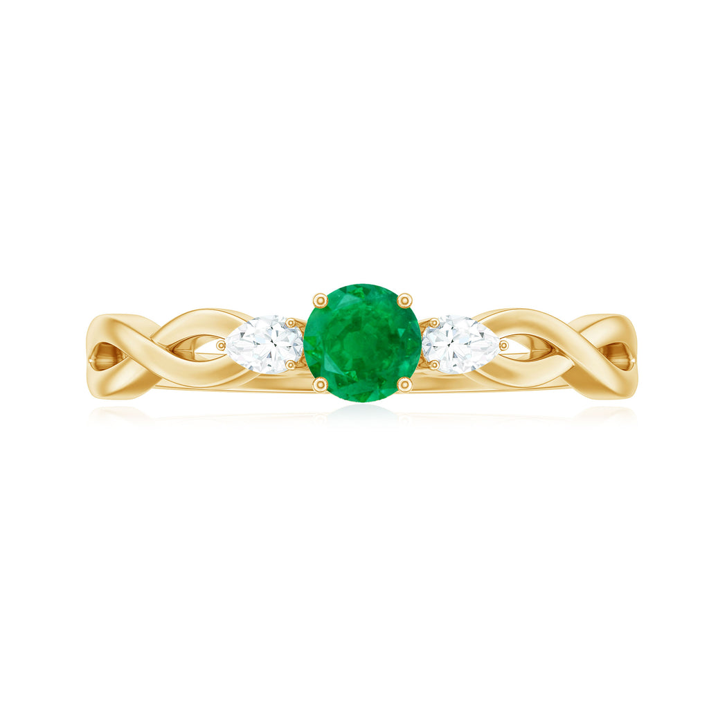 Emerald and Diamond Crossover Promise Ring Emerald - ( AAA ) - Quality - Rosec Jewels