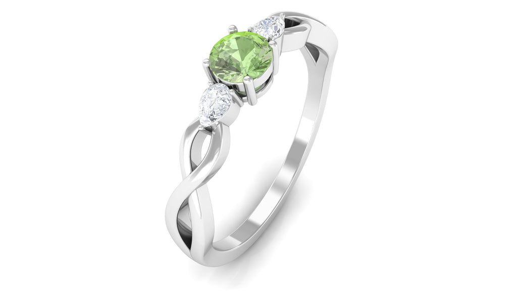 Green Sapphire and Diamond 3 Stone Promise Ring with Crossover Shank Green Sapphire - ( AAA ) - Quality - Rosec Jewels