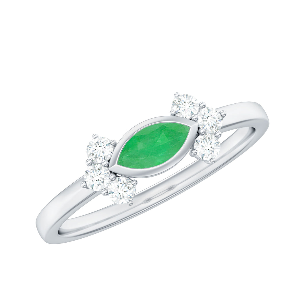 Marquise Cut Emerald East West Promise Ring with Diamond Trio Emerald - ( AAA ) - Quality - Rosec Jewels